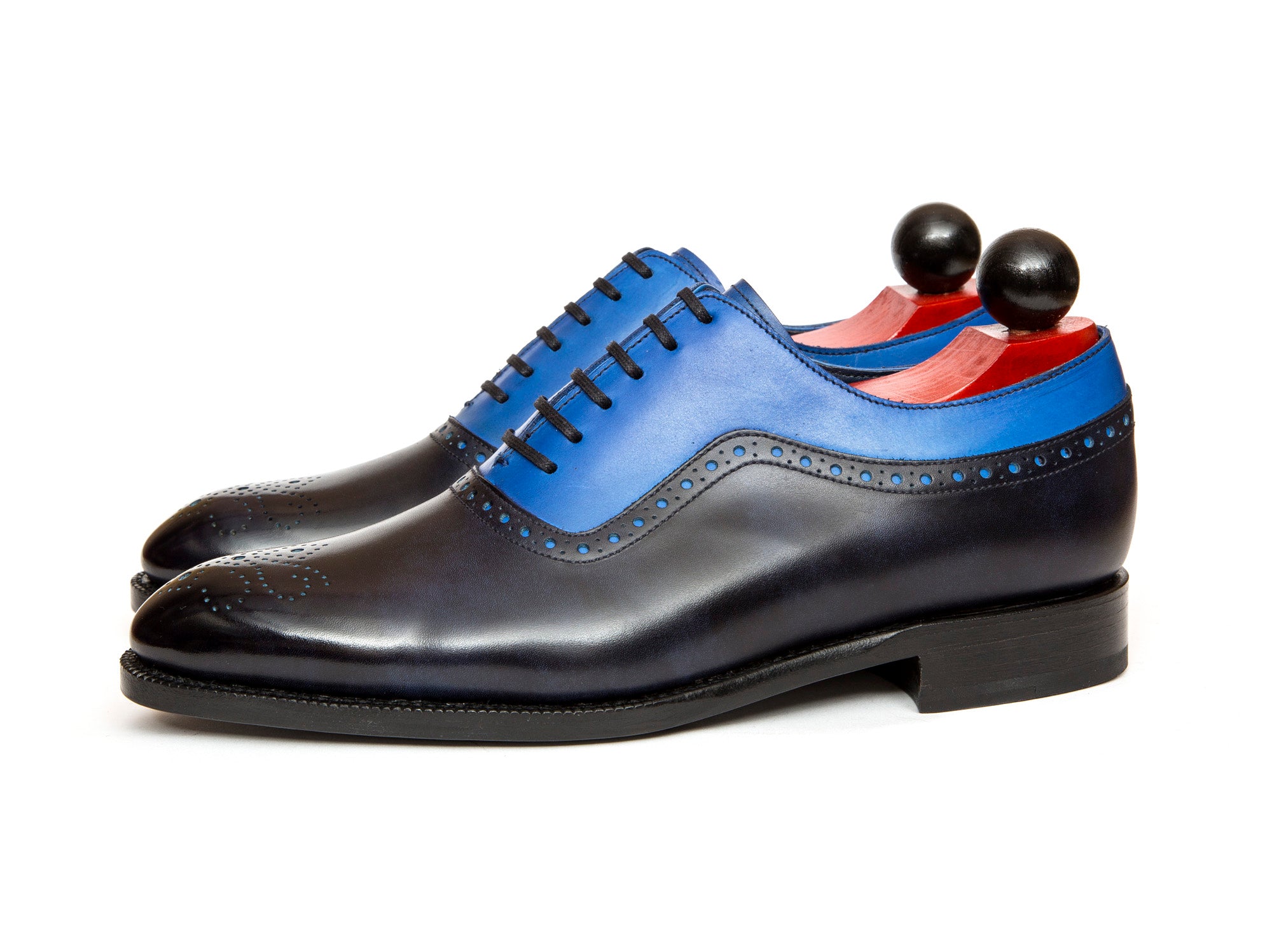Roosevelt - MTO - Navy Museum Calf / Sky Blue Calf - NGT Last - Single Leather Sole-Made To Order Medallion Adelaide Brogue Oxfords-J.FitzPatrick Footwear