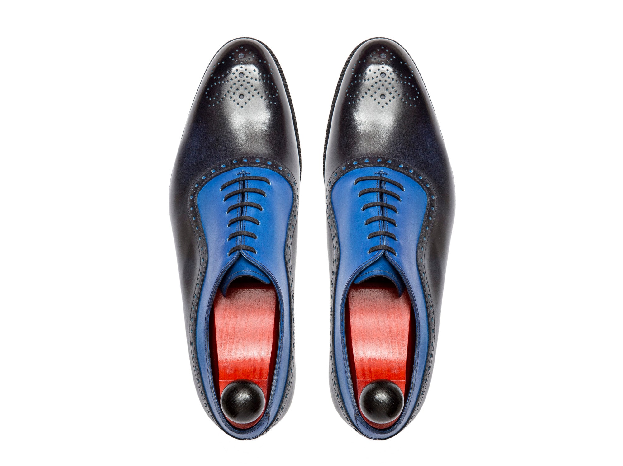 Roosevelt - MTO - Navy Museum Calf / Sky Blue Calf - NGT Last - Single Leather Sole-Made To Order Medallion Adelaide Brogue Oxfords-J.FitzPatrick Footwear