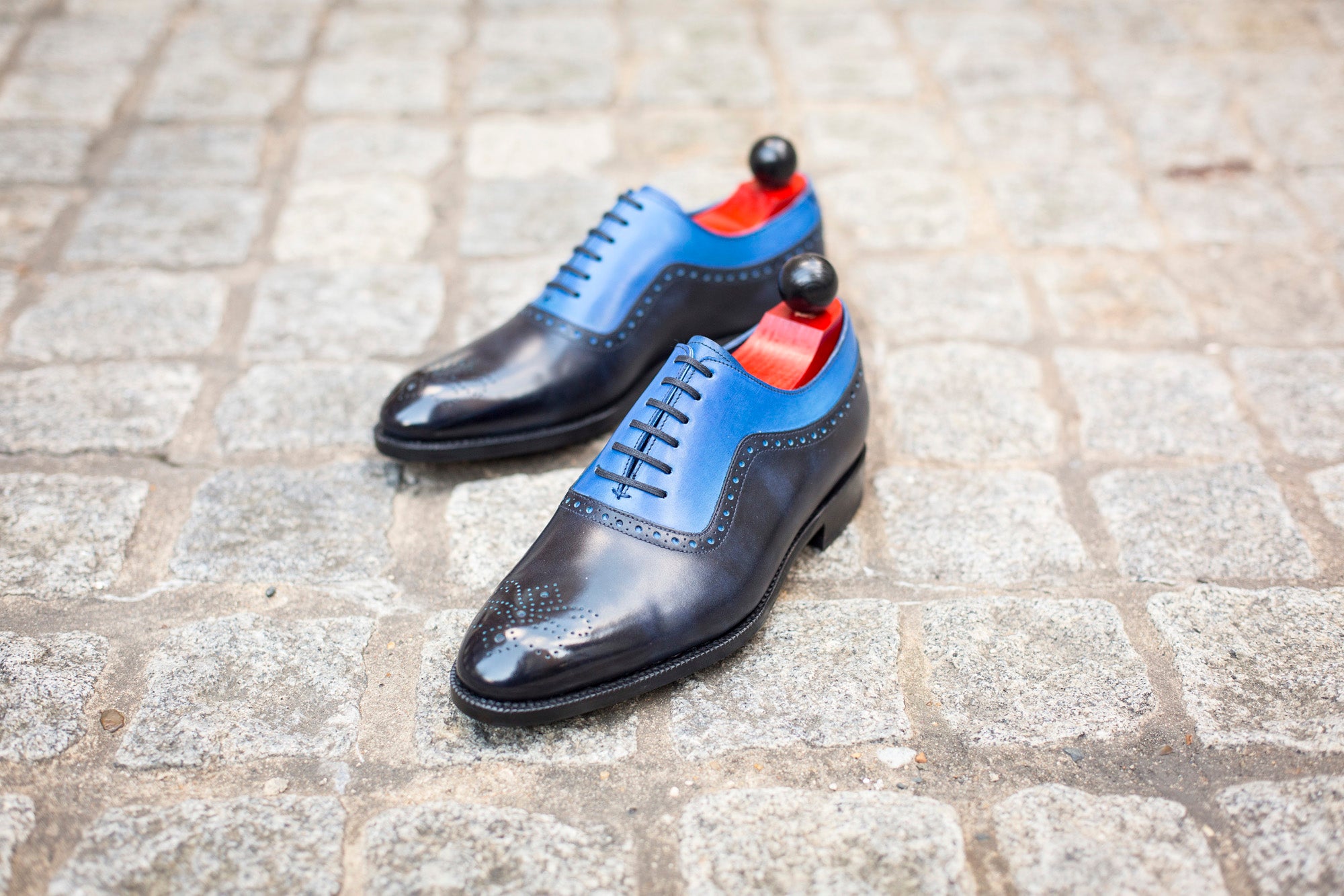 Roosevelt - MTO - Navy Museum Calf / Sky Blue Calf - NGT Last - Single Leather Sole-Made To Order Medallion Adelaide Brogue Oxfords-J.FitzPatrick Footwear