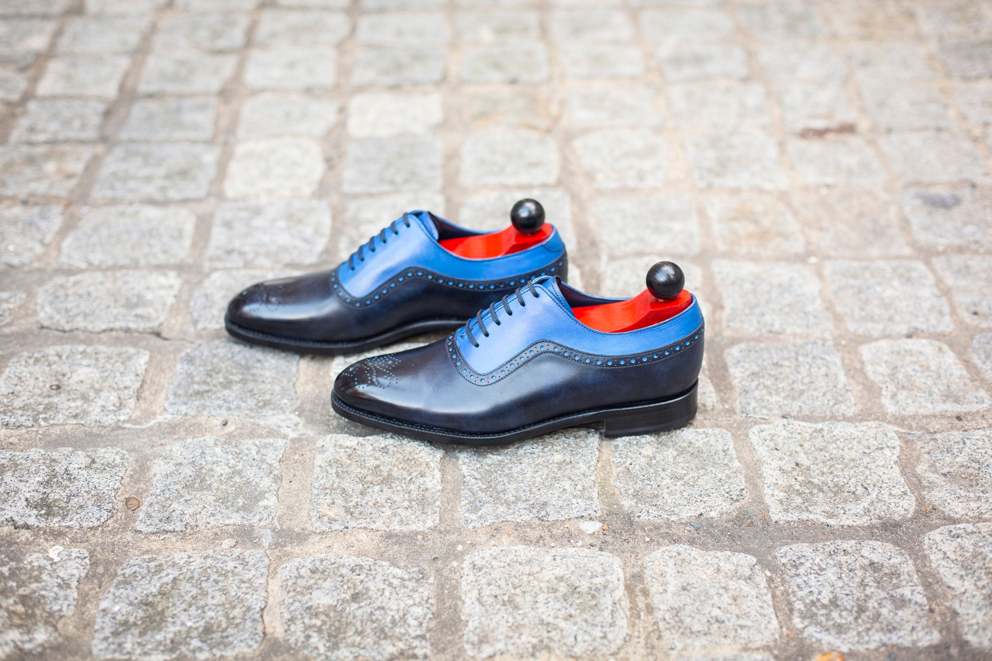 Roosevelt - MTO - Navy Museum Calf / Sky Blue Calf - NGT Last - Single Leather Sole-Made To Order Medallion Adelaide Brogue Oxfords-J.FitzPatrick Footwear