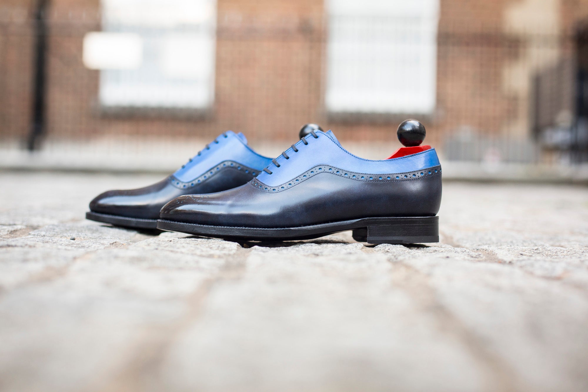 Roosevelt - MTO - Navy Museum Calf / Sky Blue Calf - NGT Last - Single Leather Sole-Made To Order Medallion Adelaide Brogue Oxfords-J.FitzPatrick Footwear