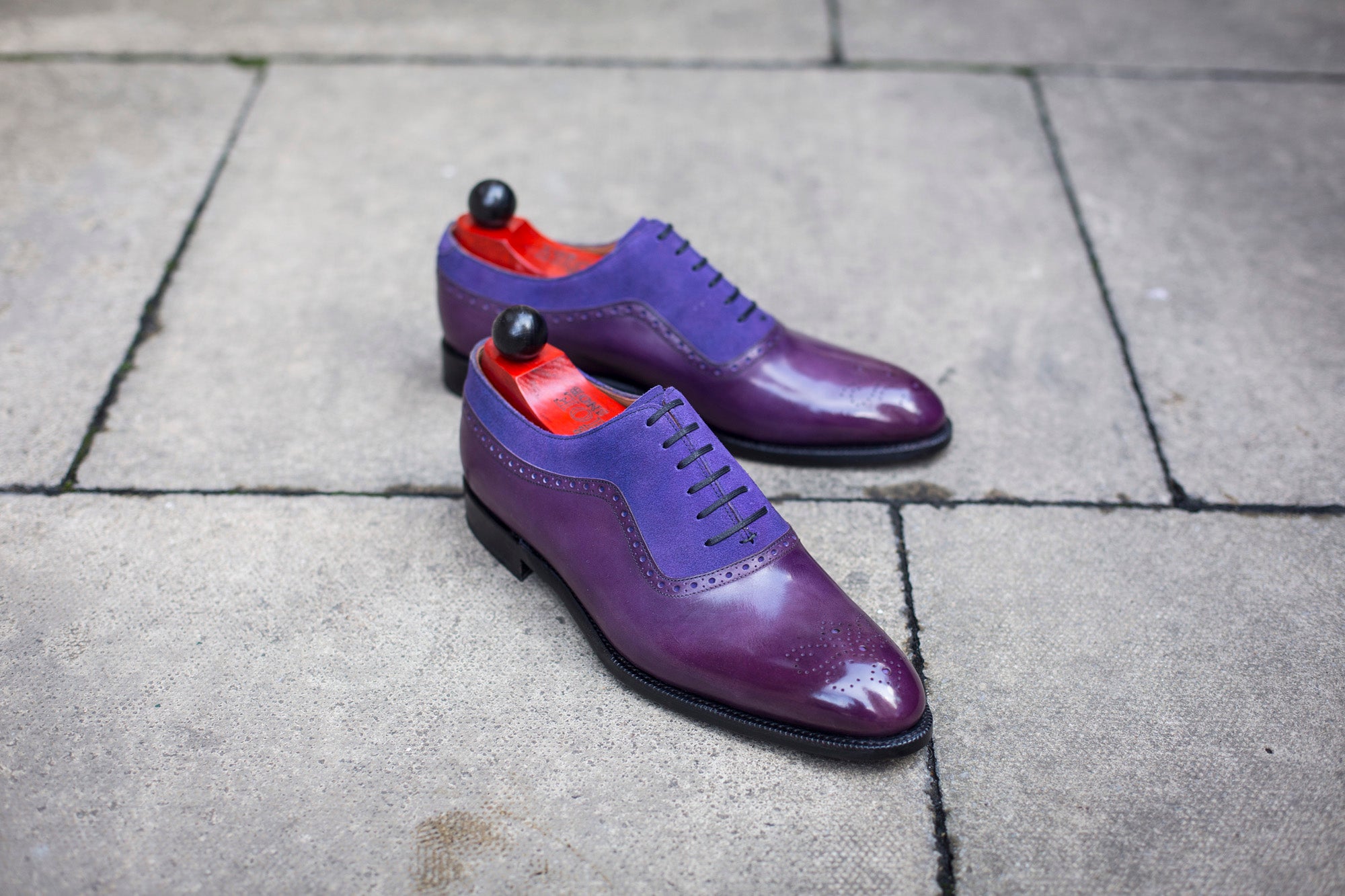 Roosevelt - MTO - Purple Calf / Purple Suede - NGT Last - Single Leather Sole-Made To Order Medallion Adelaide Brogue Oxfords-J.FitzPatrick Footwear
