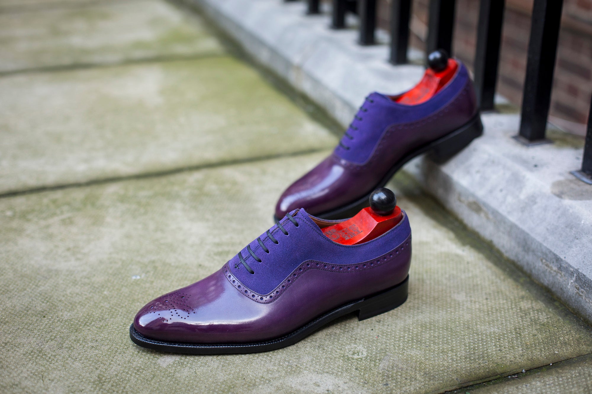 Roosevelt - MTO - Purple Calf / Purple Suede - NGT Last - Single Leather Sole-Made To Order Medallion Adelaide Brogue Oxfords-J.FitzPatrick Footwear