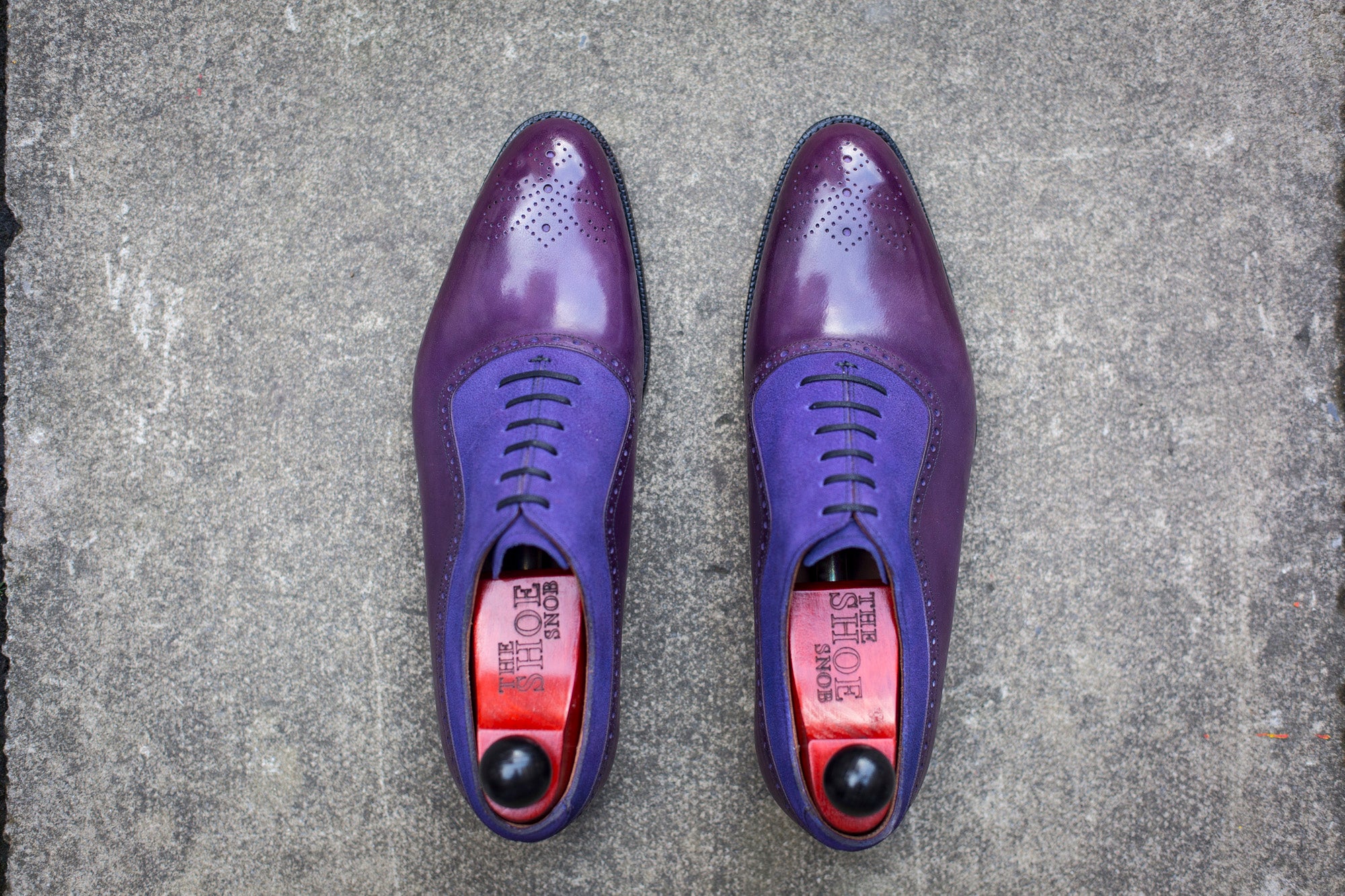 Roosevelt - MTO - Purple Calf / Purple Suede - NGT Last - Single Leather Sole-Made To Order Medallion Adelaide Brogue Oxfords-J.FitzPatrick Footwear