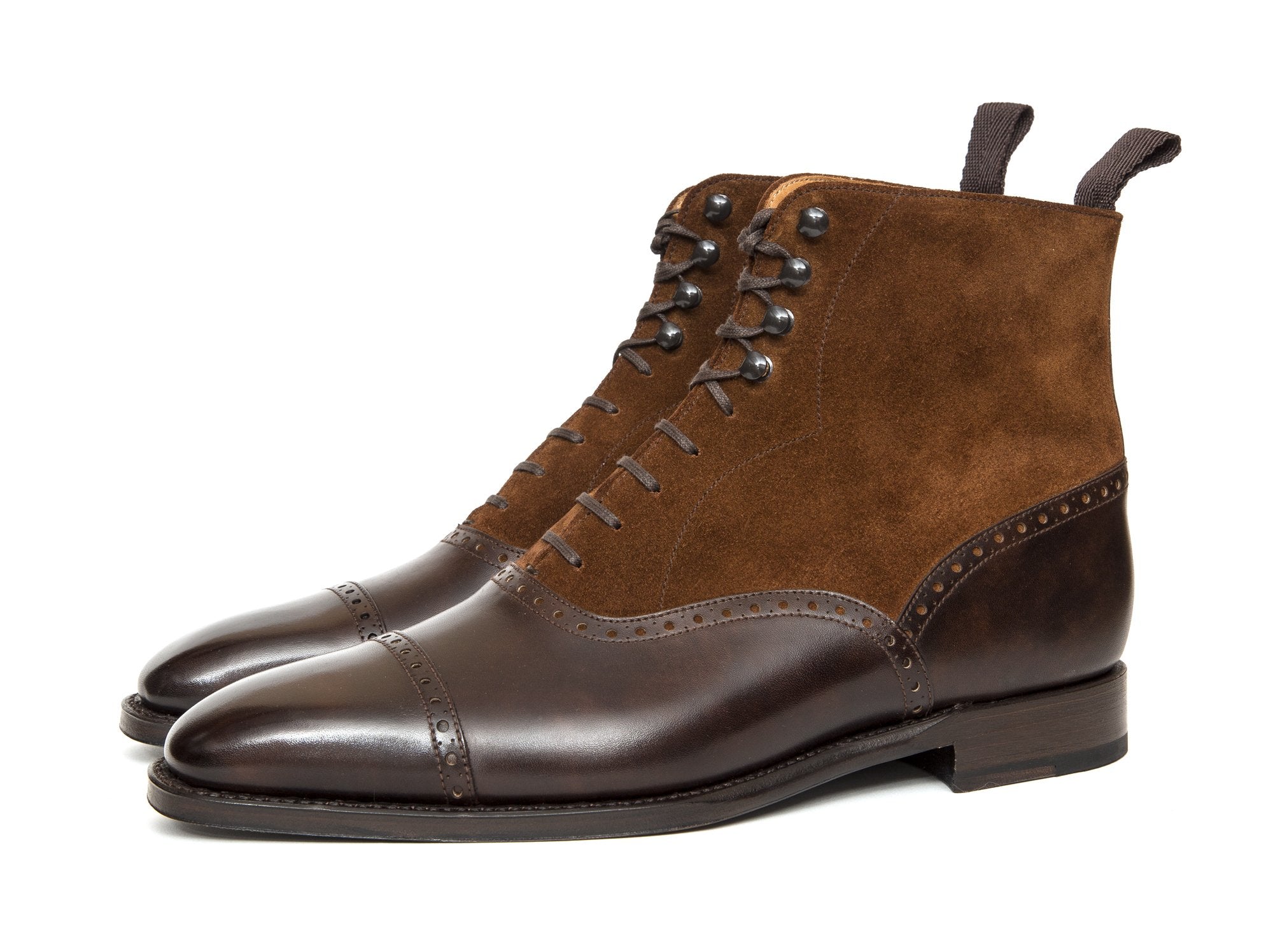 Seaview - MTO - Dark Brown Museum Calf / Snuff Suede - LPB Last - Single Leather Sole-Made To Order Boot Cap Toe Brogue-J.FitzPatrick Footwear