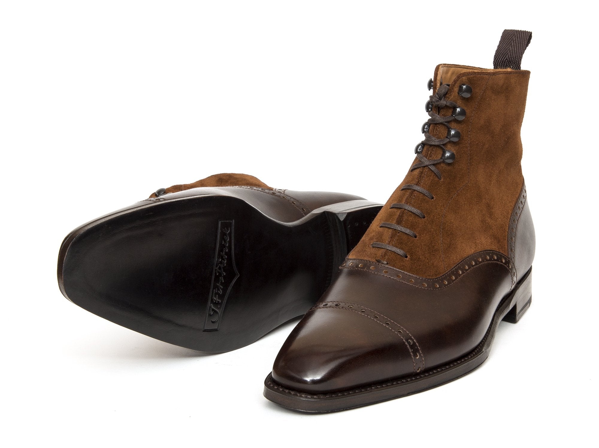 Seaview - MTO - Dark Brown Museum Calf / Snuff Suede - LPB Last - Single Leather Sole-Made To Order Boot Cap Toe Brogue-J.FitzPatrick Footwear