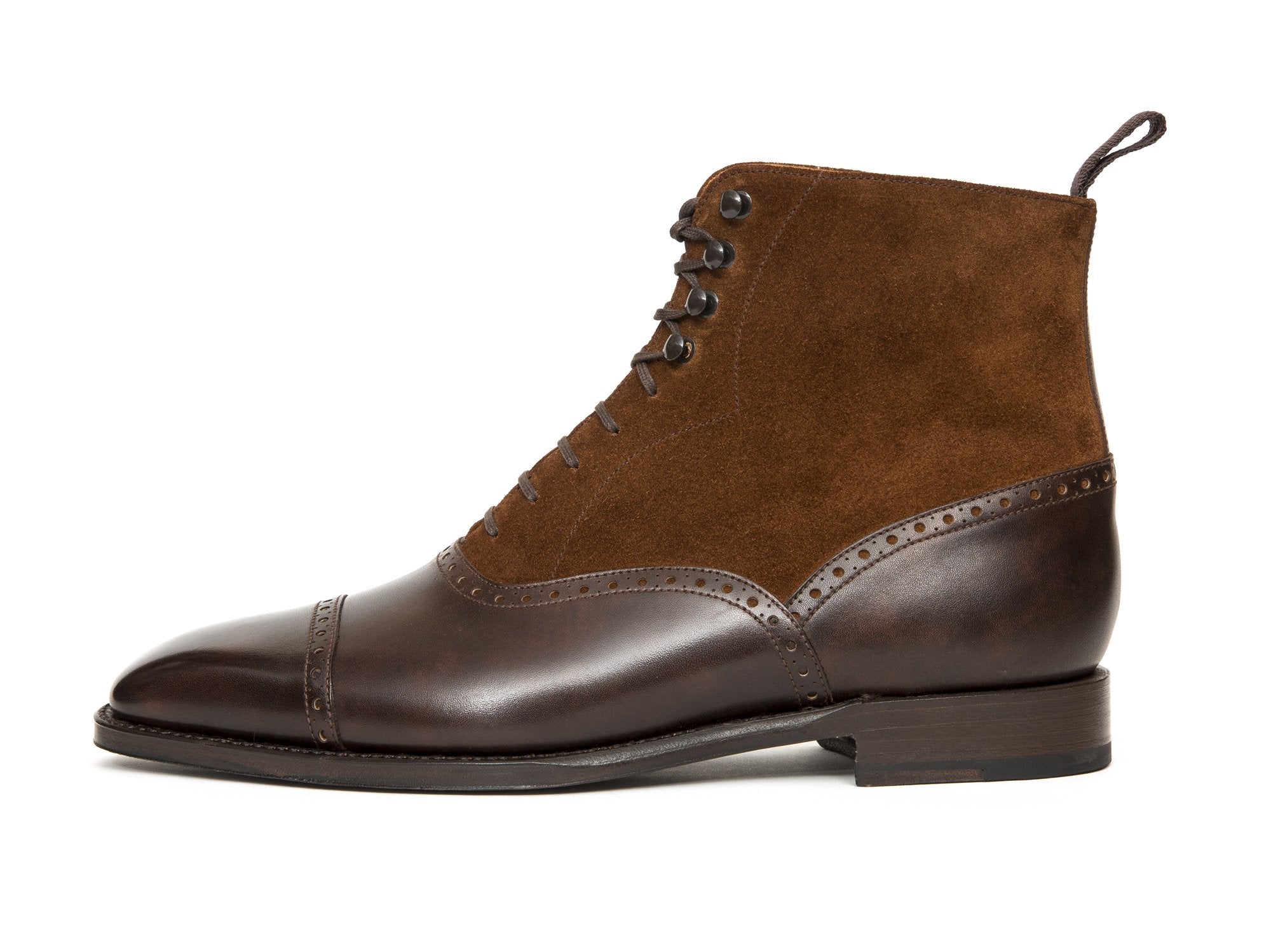 Seaview - MTO - Dark Brown Museum Calf / Snuff Suede - LPB Last - Single Leather Sole-Made To Order Boot Cap Toe Brogue-J.FitzPatrick Footwear