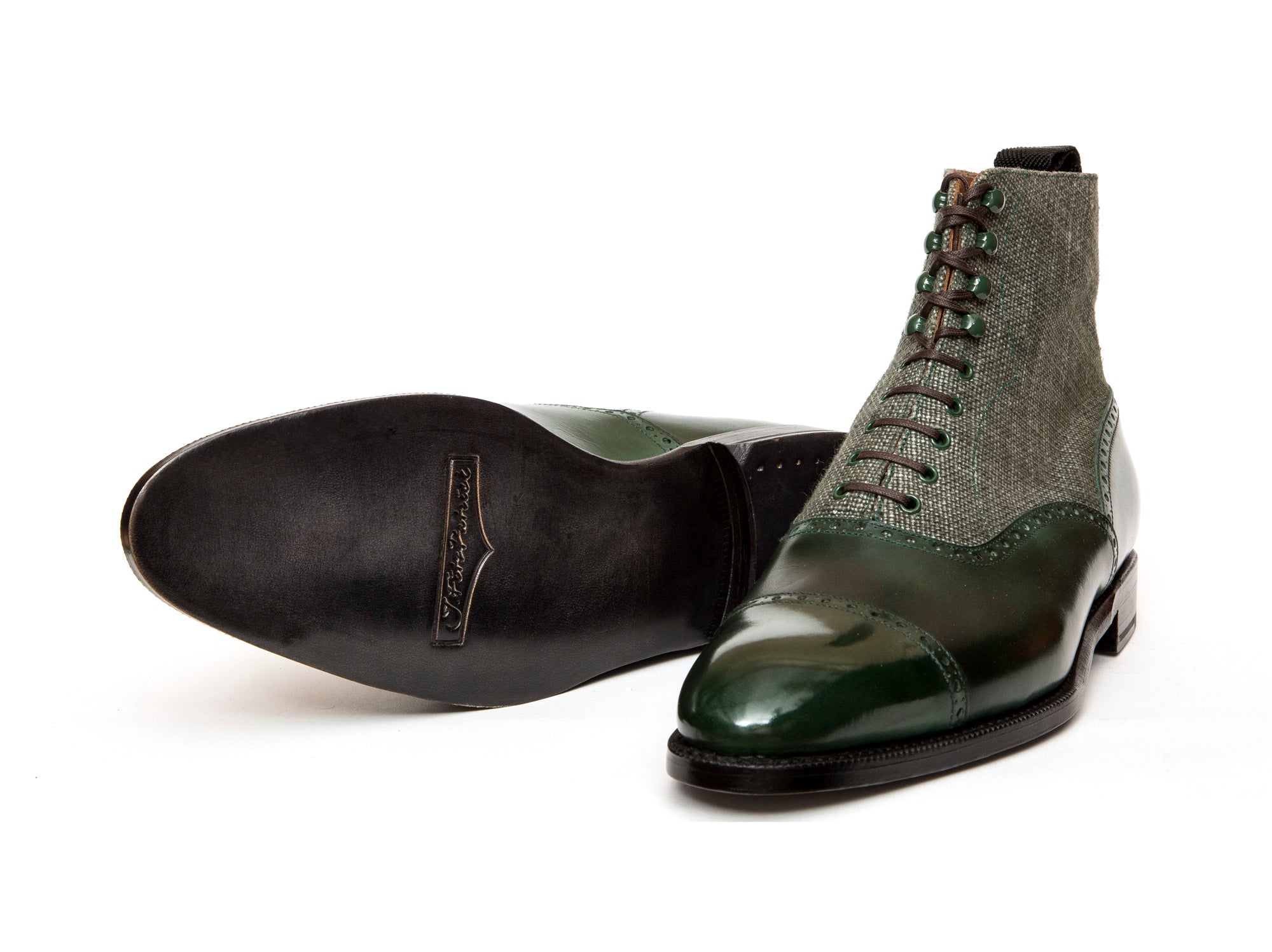 Seaview - MTO - Forest Calf / Military Canvas - NGT Last - Single Leather Sole-Made To Order Boot Cap Toe Brogue-J.FitzPatrick Footwear