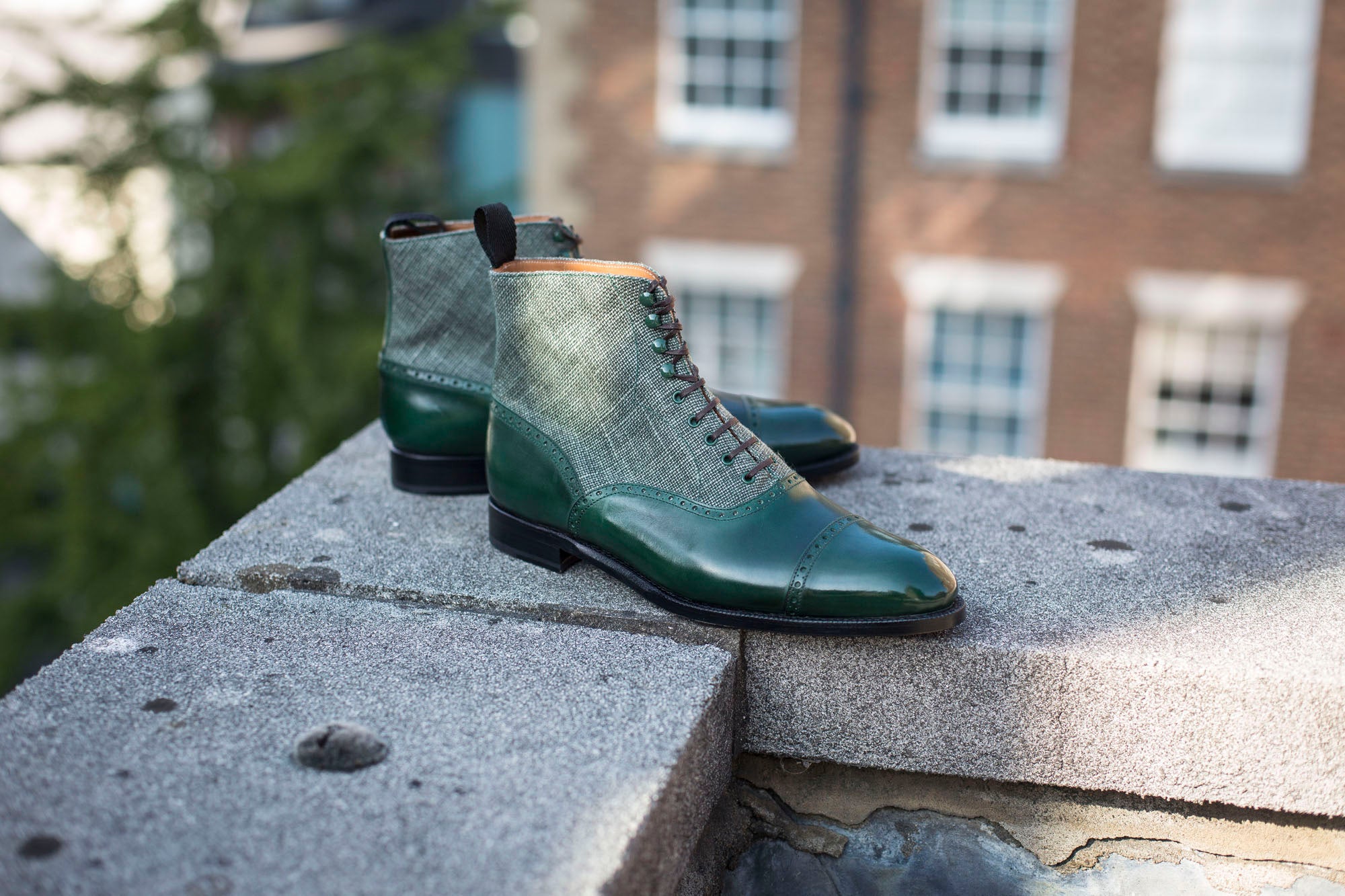 Seaview - MTO - Forest Calf / Military Canvas - NGT Last - Single Leather Sole-Made To Order Boot Cap Toe Brogue-J.FitzPatrick Footwear
