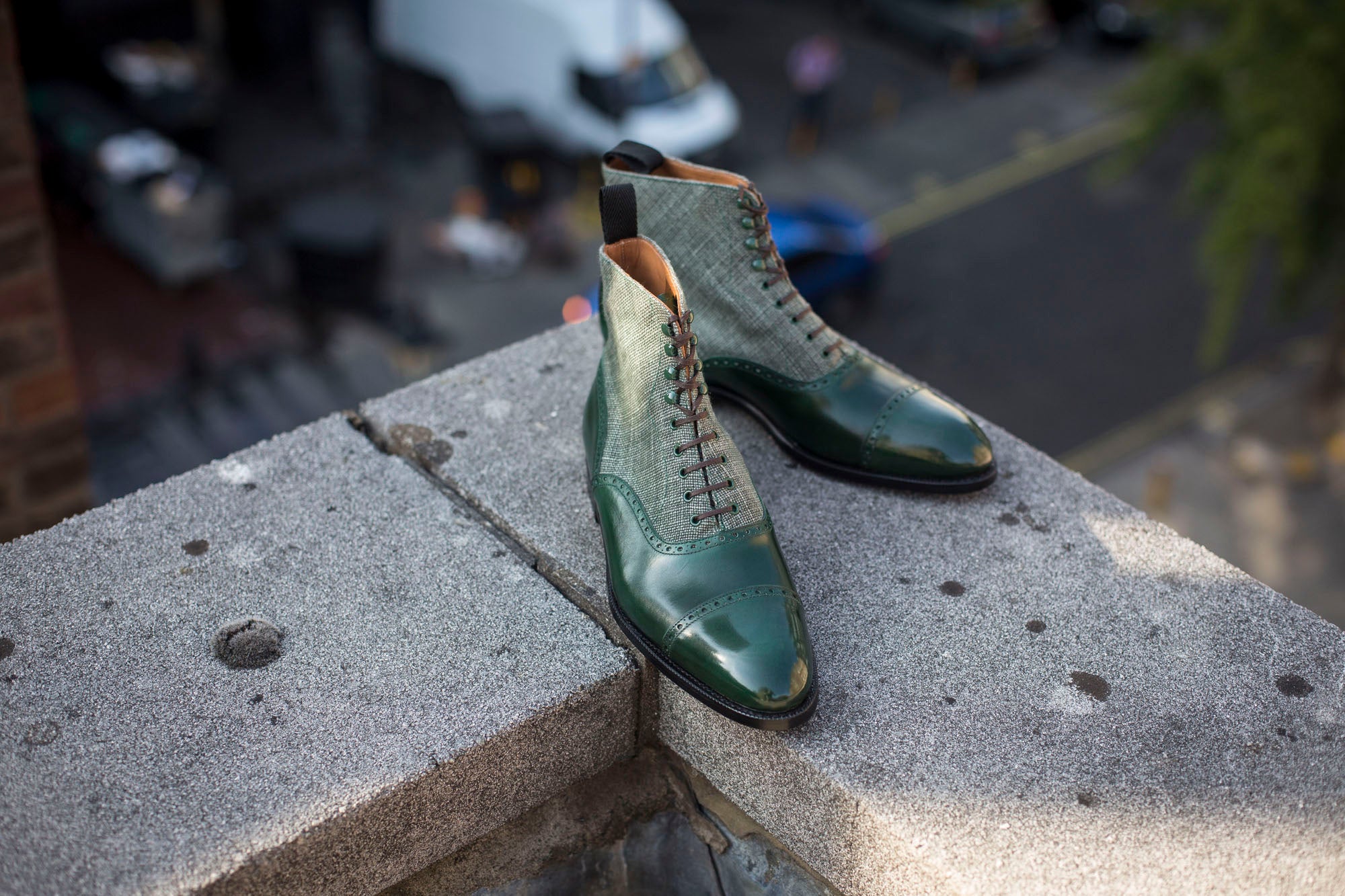 Seaview - MTO - Forest Calf / Military Canvas - NGT Last - Single Leather Sole-Made To Order Boot Cap Toe Brogue-J.FitzPatrick Footwear