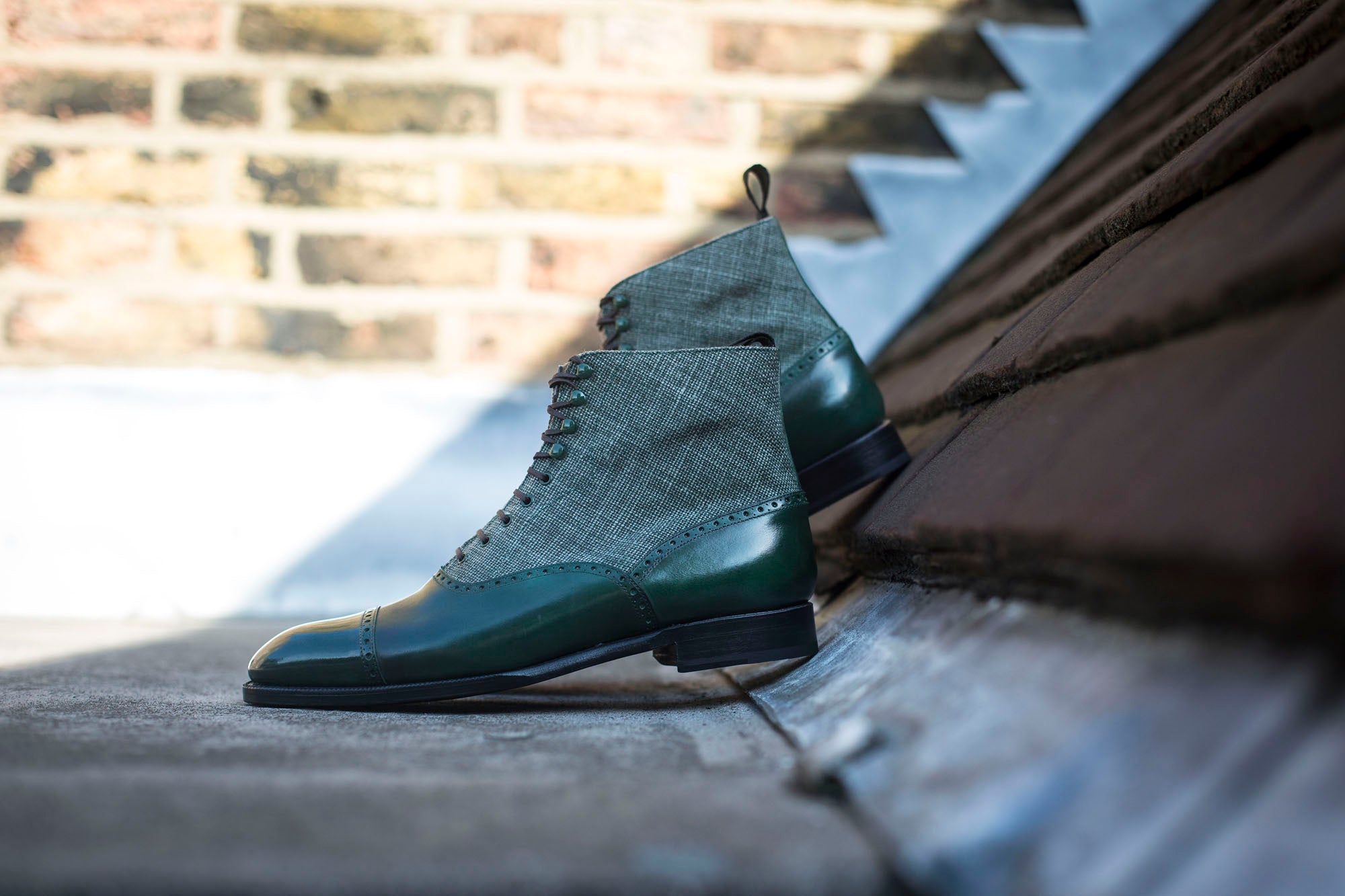Seaview - MTO - Forest Calf / Military Canvas - NGT Last - Single Leather Sole-Made To Order Boot Cap Toe Brogue-J.FitzPatrick Footwear
