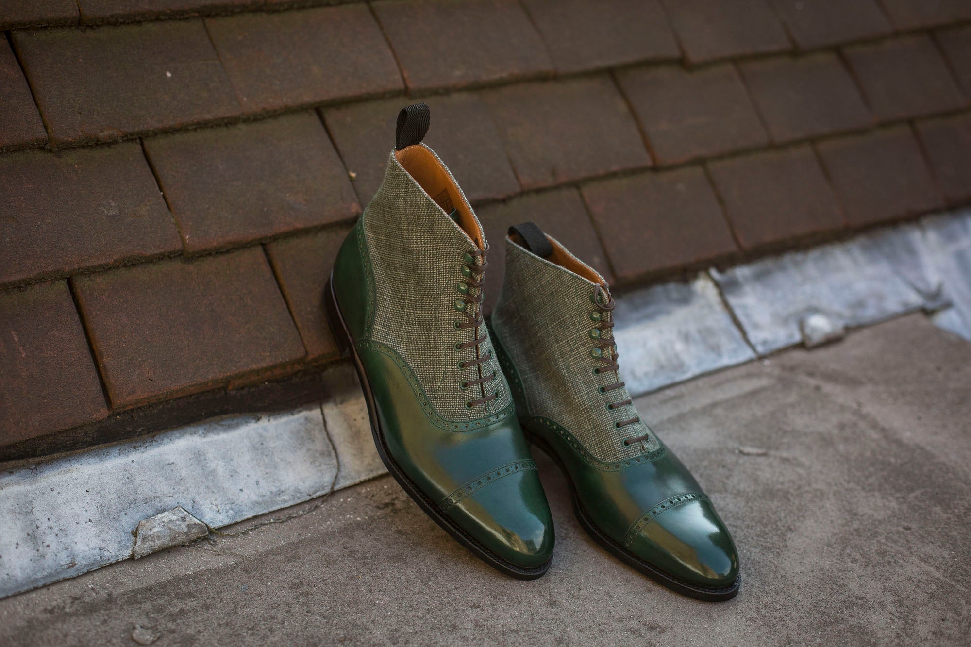 Seaview - MTO - Forest Calf / Military Canvas - NGT Last - Single Leather Sole-Made To Order Boot Cap Toe Brogue-J.FitzPatrick Footwear
