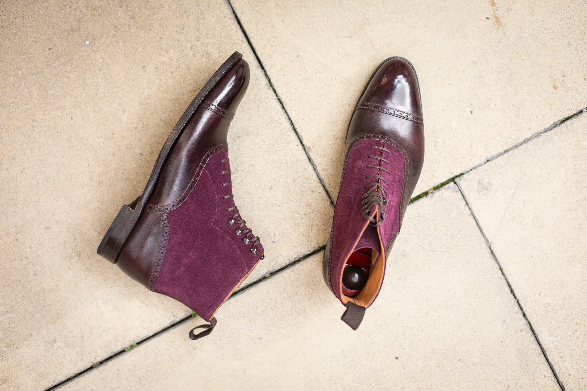 Seaview - MTO - Plum Museum Calf / Regal Purple Suede - NGT Last - Single Leather Sole-Made To Order Boot Cap Toe Brogue-J.FitzPatrick Footwear