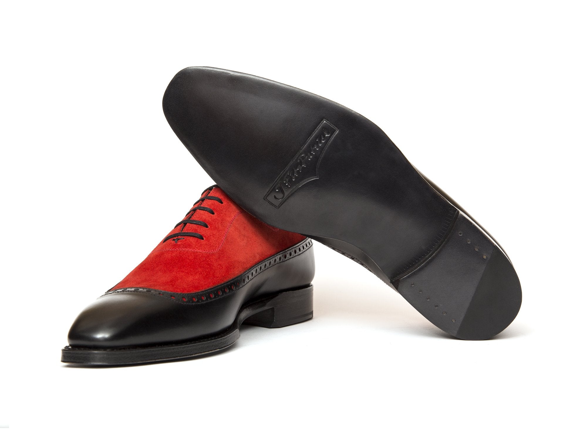 Sebastien - MTO - Black Calf / Red Suede - LPB Last - Single Leather Sole-Made To Order U Wing Longwing Brogue Adelaide Oxfords-J.FitzPatrick Footwear