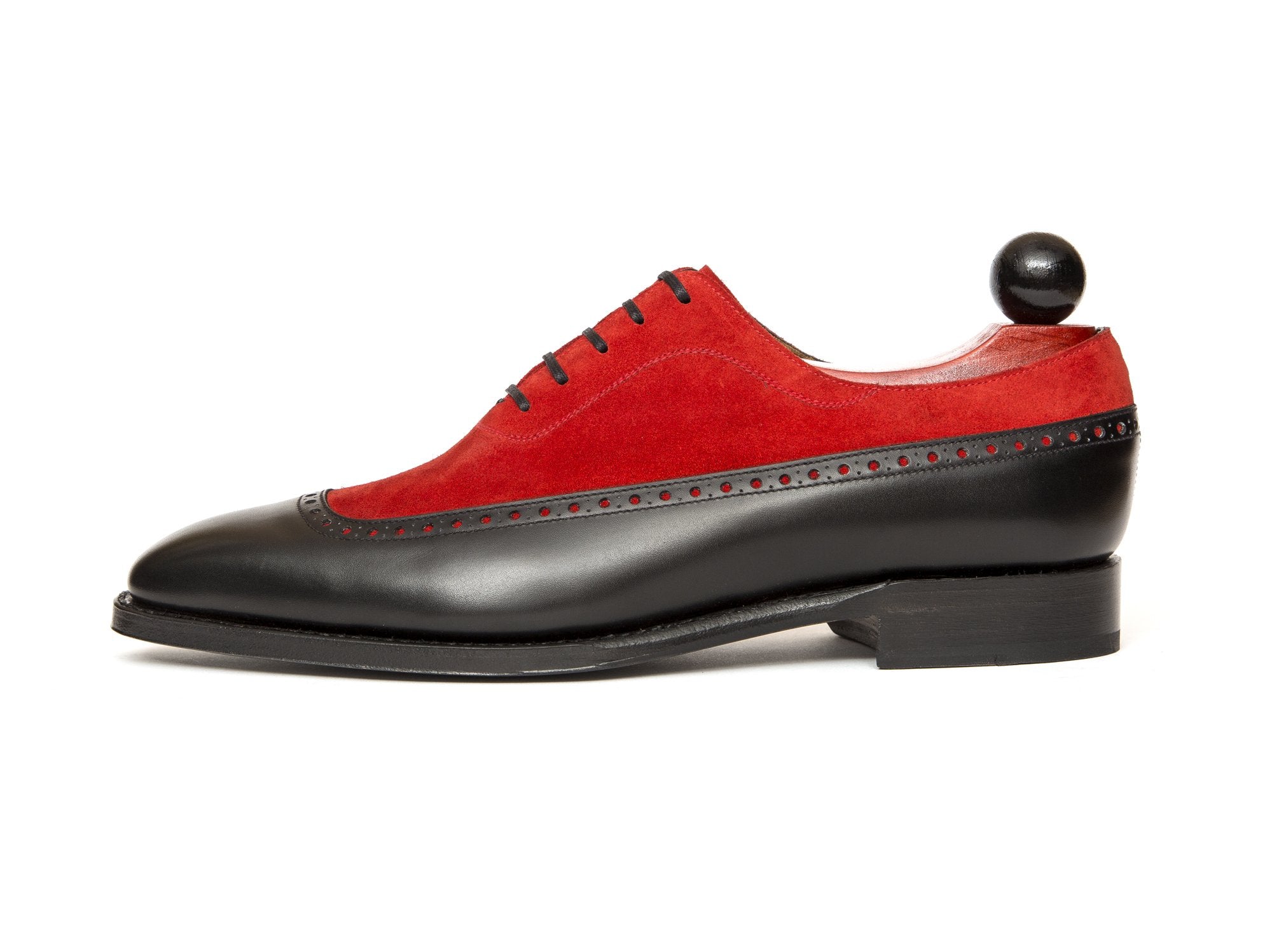Sebastien - MTO - Black Calf / Red Suede - LPB Last - Single Leather Sole-Made To Order U Wing Longwing Brogue Adelaide Oxfords-J.FitzPatrick Footwear