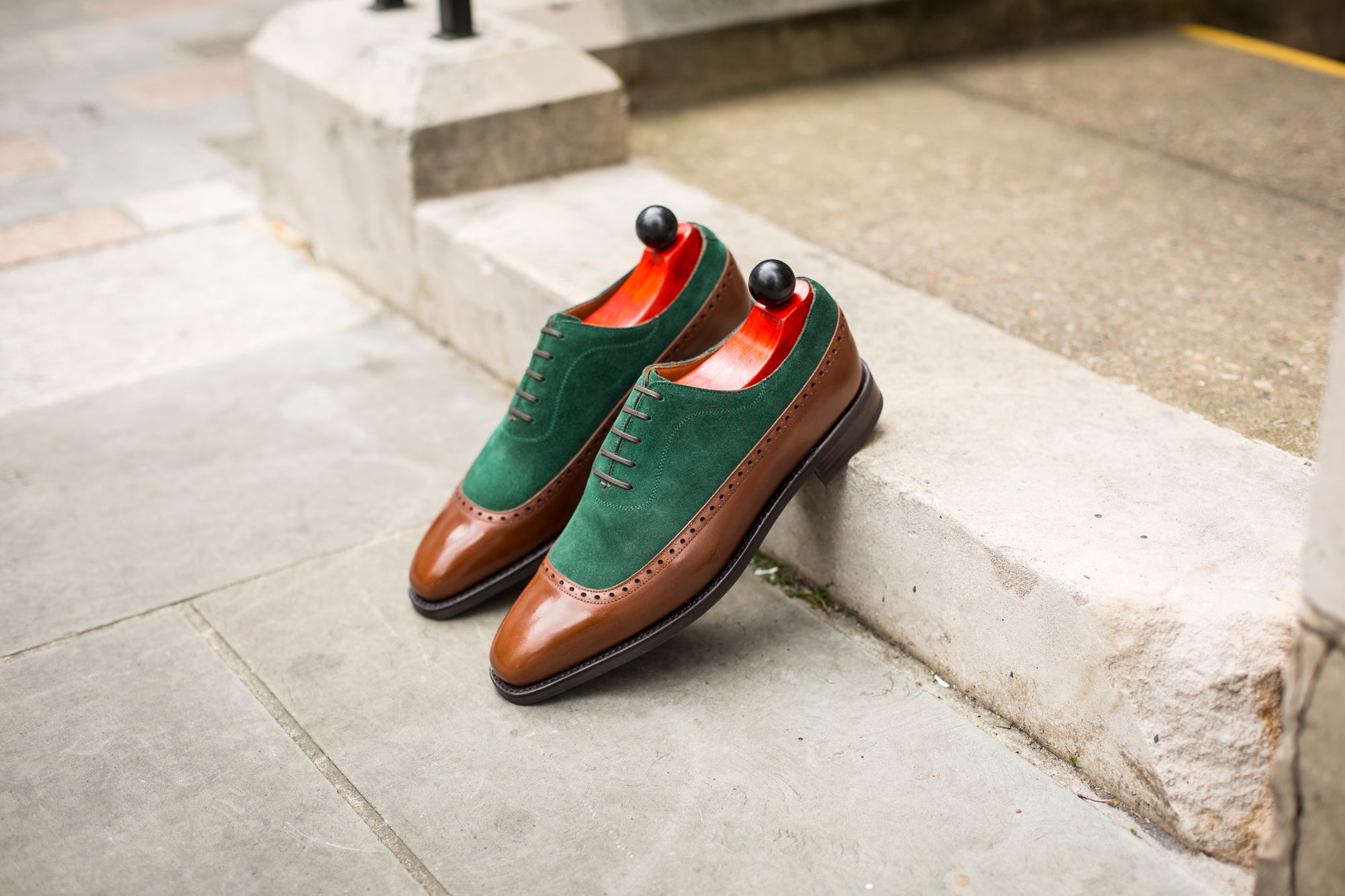 Sebastien - MTO - Caramel Calf / Bottle Green Suede - LPB Last - Country Rubber Sole-Made To Order U Wing Longwing Brogue Adelaide Oxfords-J.FitzPatrick Footwear