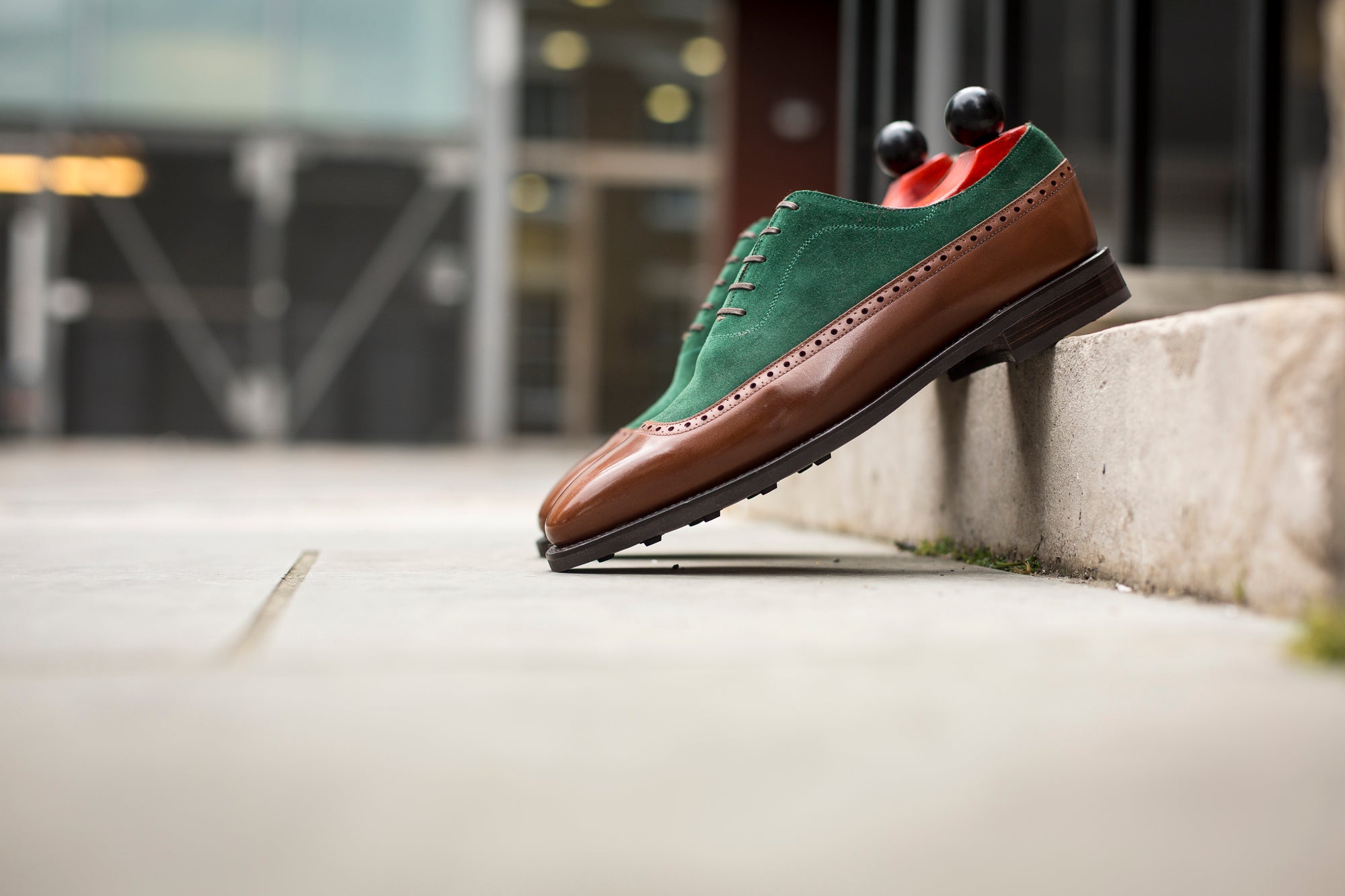 Sebastien - MTO - Caramel Calf / Bottle Green Suede - LPB Last - Country Rubber Sole-Made To Order U Wing Longwing Brogue Adelaide Oxfords-J.FitzPatrick Footwear