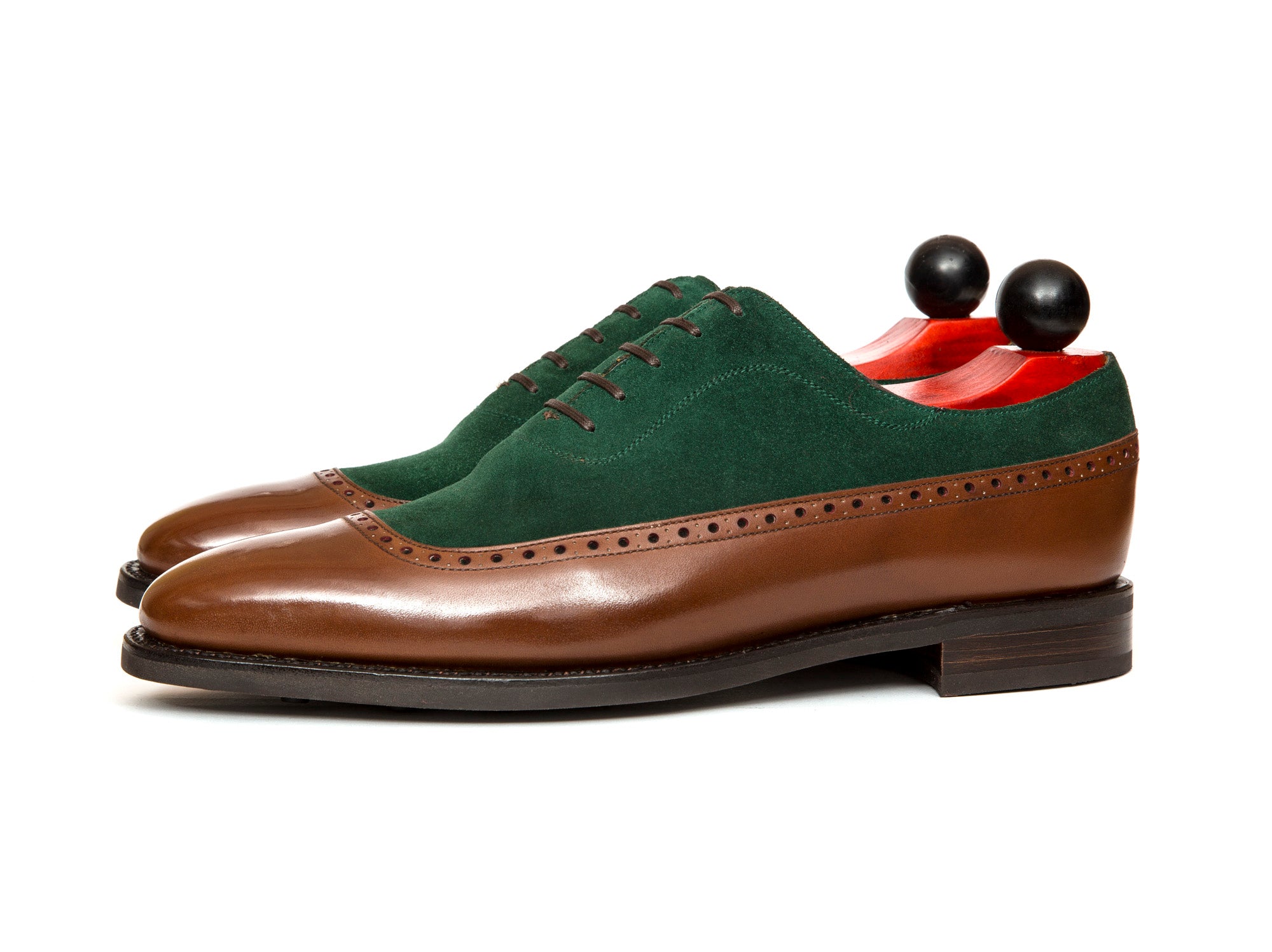 Sebastien - MTO - Caramel Calf / Bottle Green Suede - LPB Last - Country Rubber Sole-Made To Order U Wing Longwing Brogue Adelaide Oxfords-J.FitzPatrick Footwear