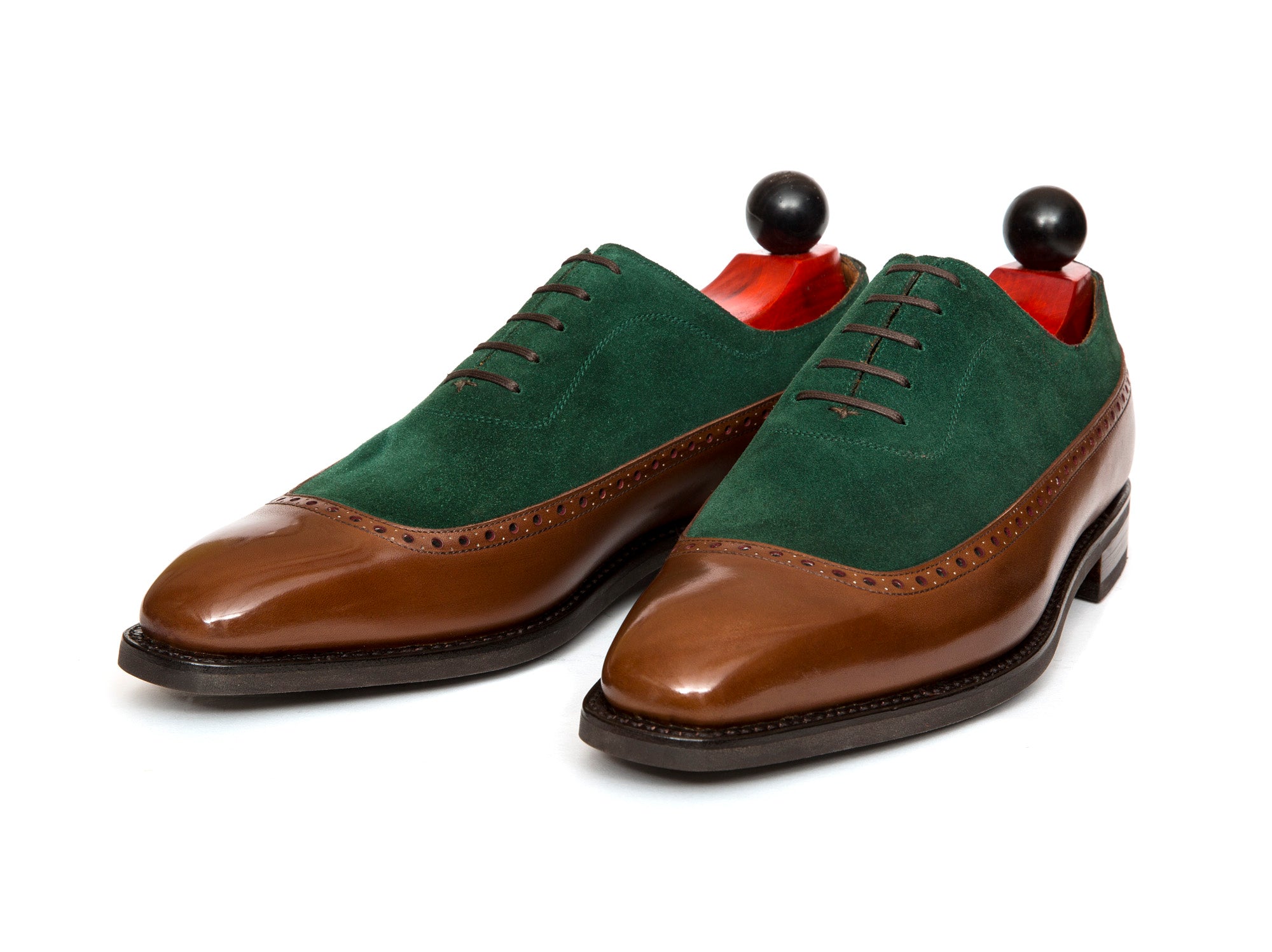 Sebastien - MTO - Caramel Calf / Bottle Green Suede - LPB Last - Country Rubber Sole-Made To Order U Wing Longwing Brogue Adelaide Oxfords-J.FitzPatrick Footwear