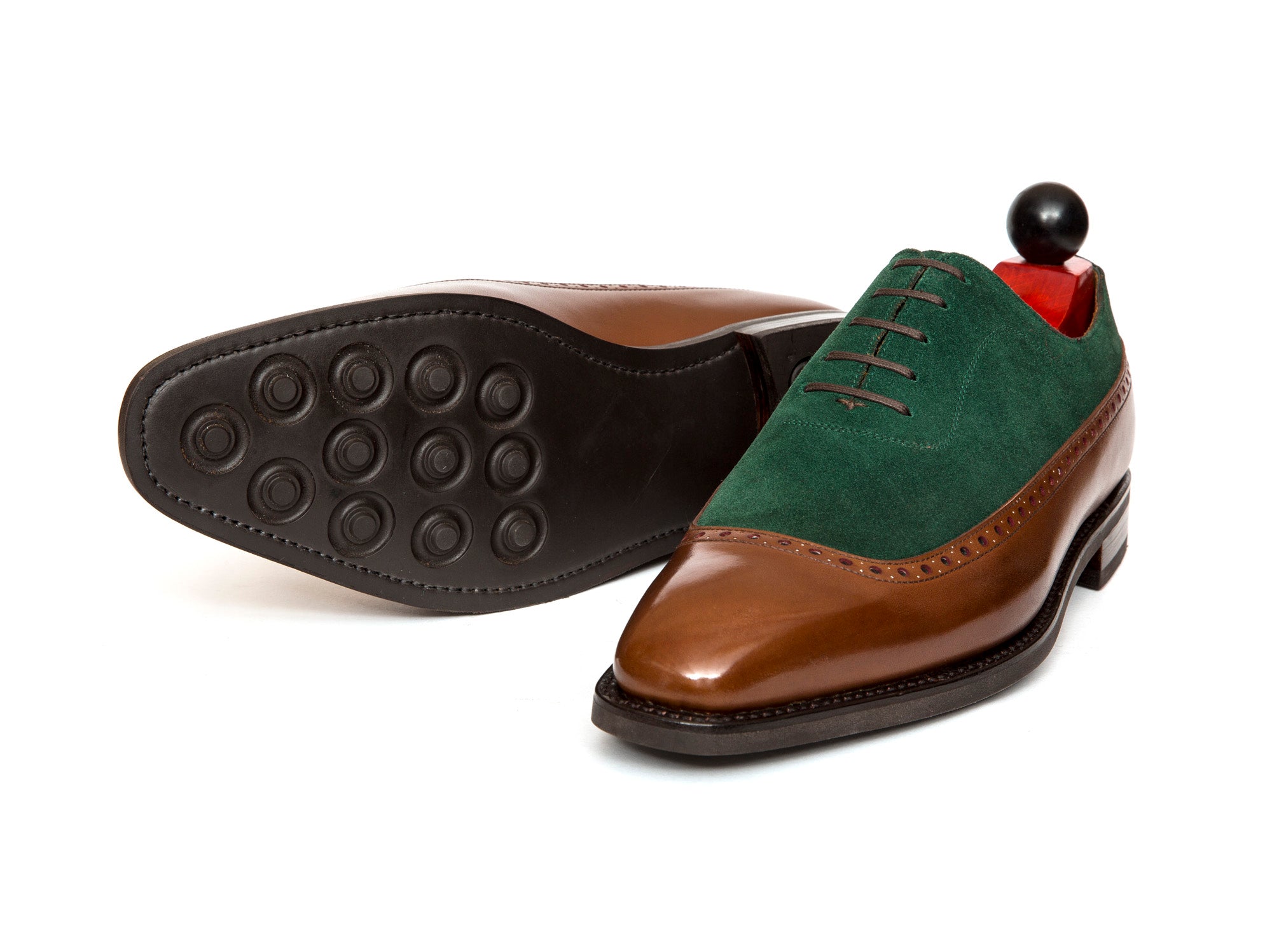 Sebastien - MTO - Caramel Calf / Bottle Green Suede - LPB Last - Country Rubber Sole-Made To Order U Wing Longwing Brogue Adelaide Oxfords-J.FitzPatrick Footwear