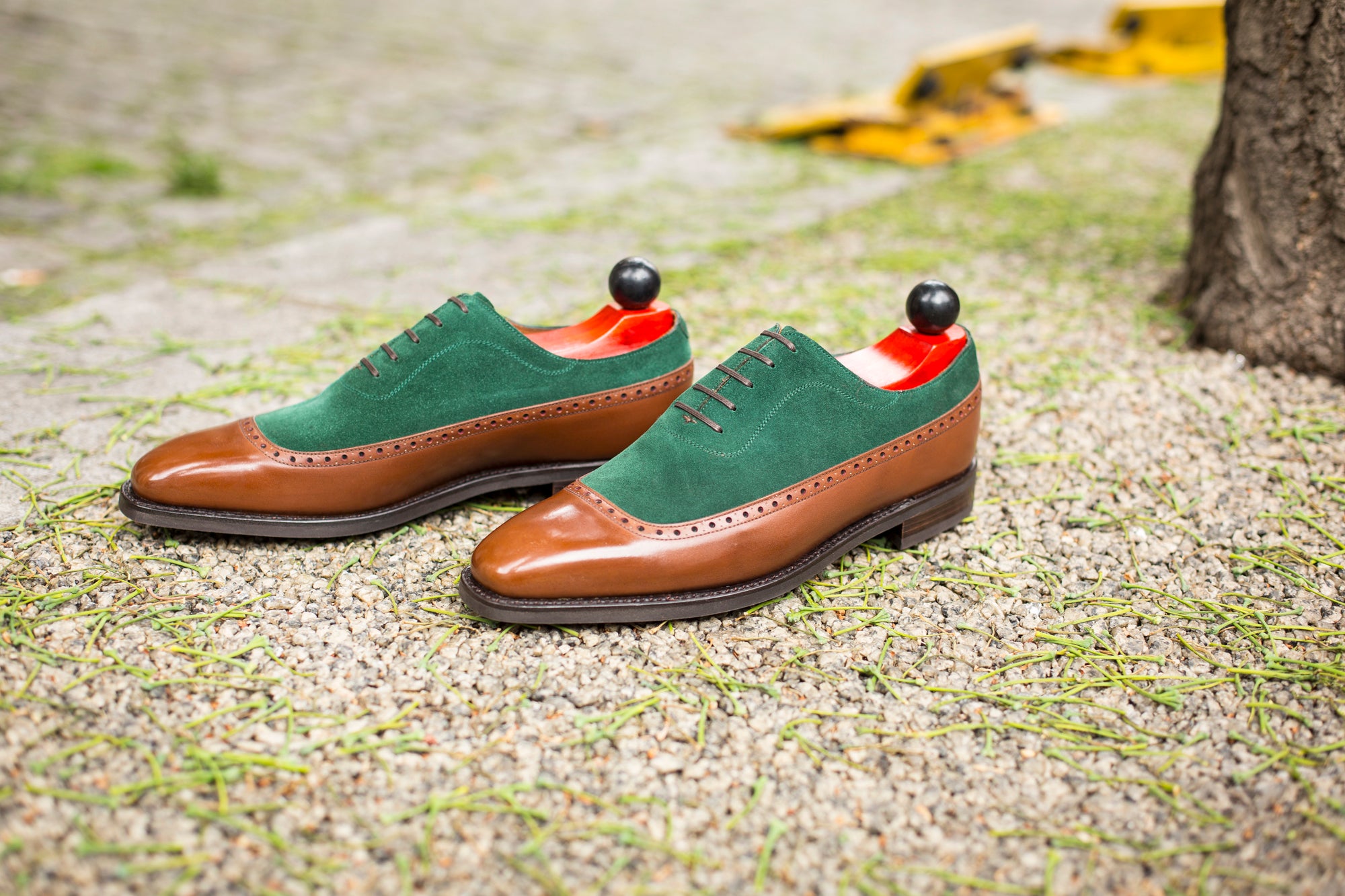 Sebastien - MTO - Caramel Calf / Bottle Green Suede - LPB Last - Country Rubber Sole-Made To Order U Wing Longwing Brogue Adelaide Oxfords-J.FitzPatrick Footwear