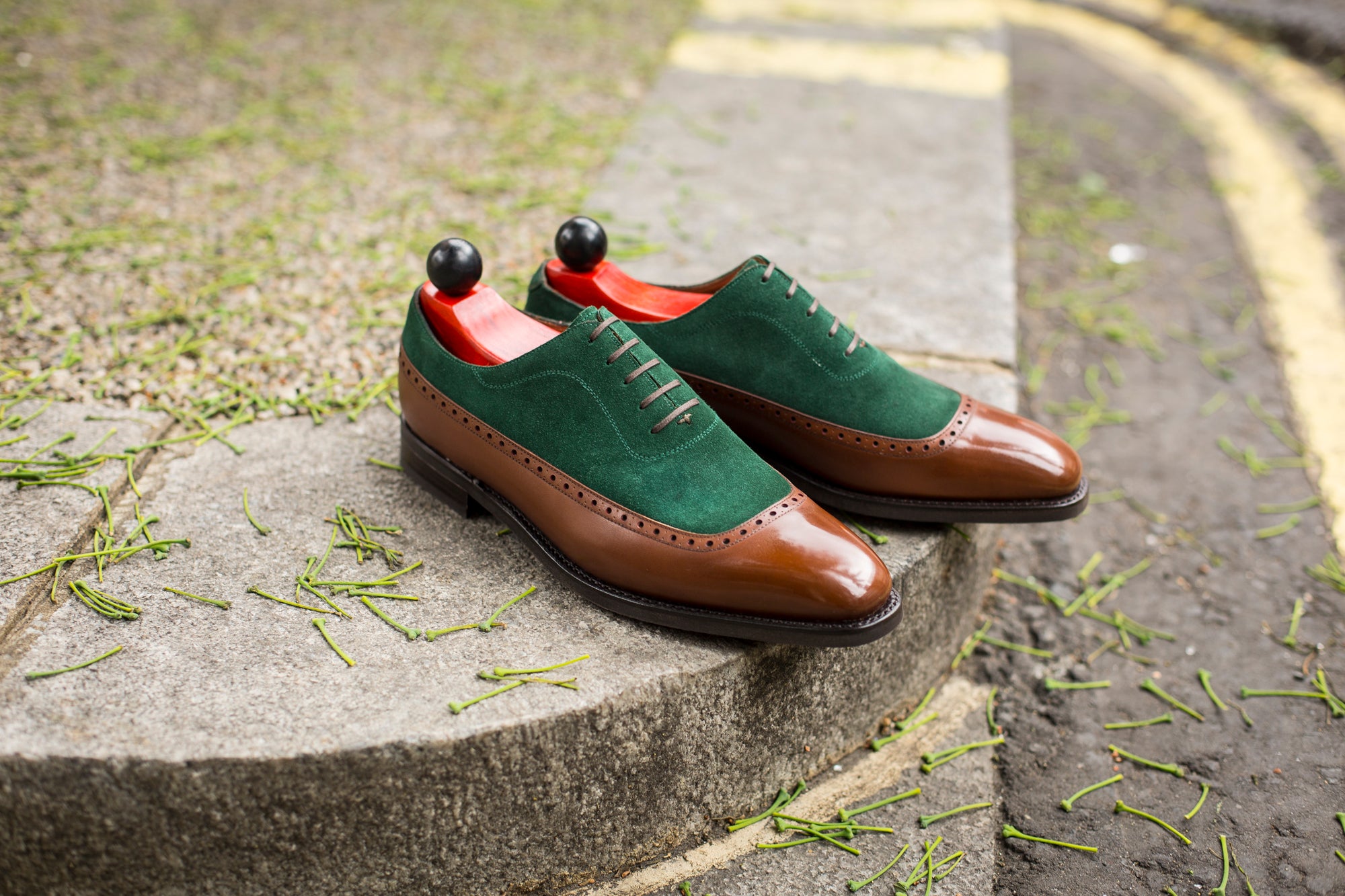 Sebastien - MTO - Caramel Calf / Bottle Green Suede - LPB Last - Country Rubber Sole-Made To Order U Wing Longwing Brogue Adelaide Oxfords-J.FitzPatrick Footwear