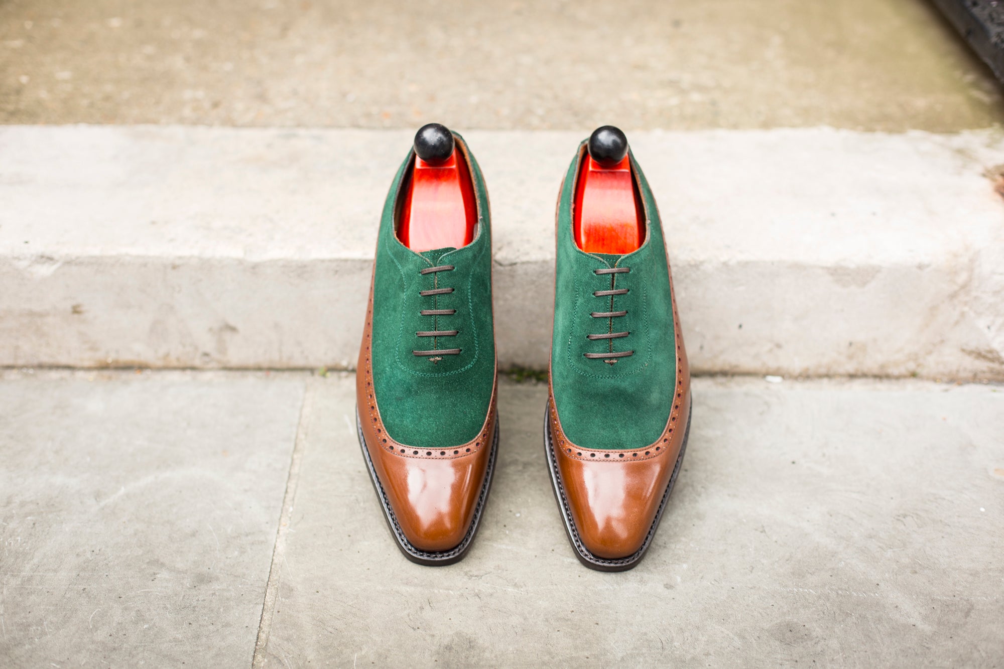Sebastien - MTO - Caramel Calf / Bottle Green Suede - LPB Last - Country Rubber Sole-Made To Order U Wing Longwing Brogue Adelaide Oxfords-J.FitzPatrick Footwear