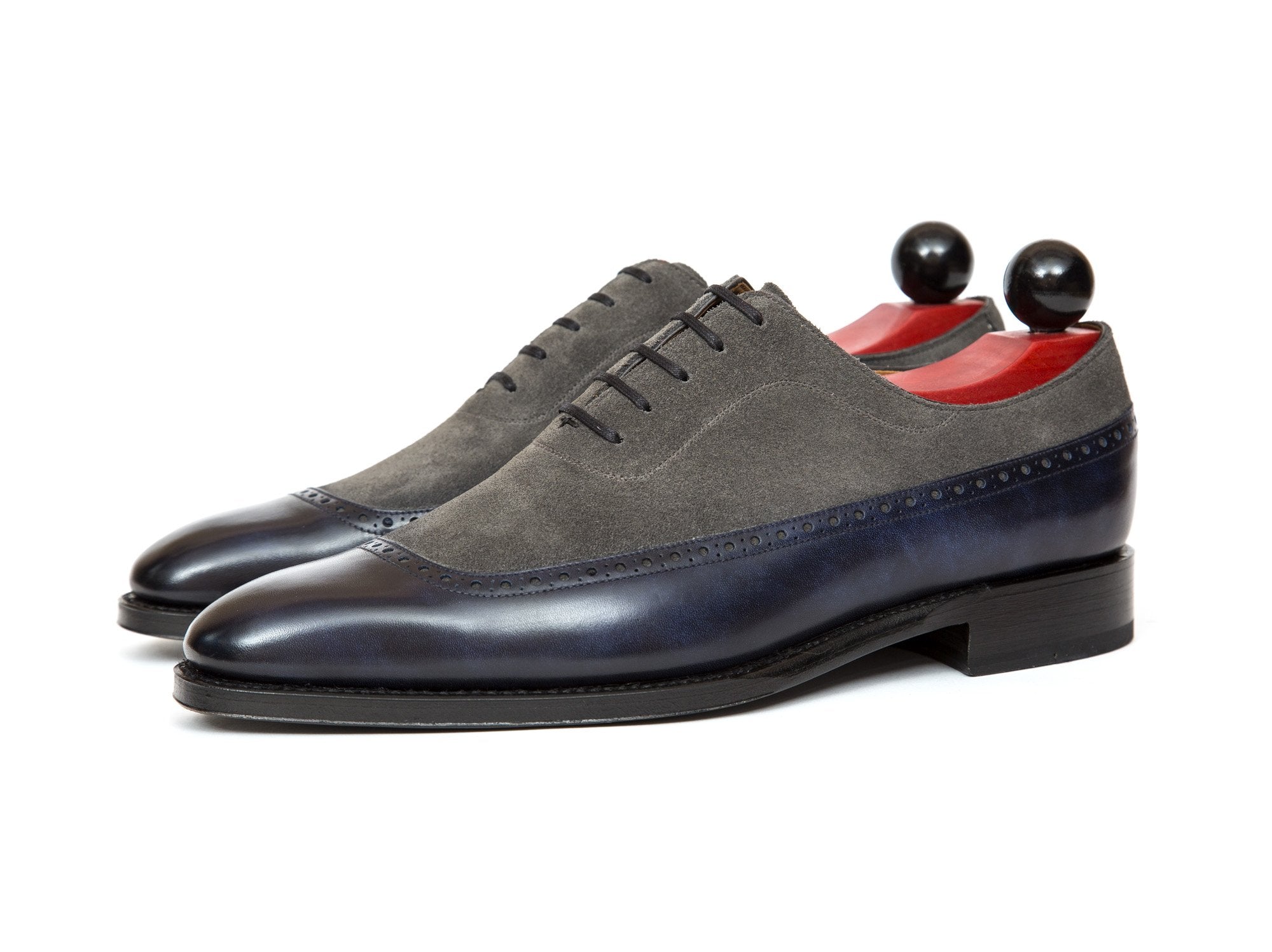 Sebastien - MTO - Navy Museum Calf / Mid Grey Suede - LPB Last - Single Leather Sole-Made To Order U Wing Longwing Brogue Adelaide Oxfords-J.FitzPatrick Footwear