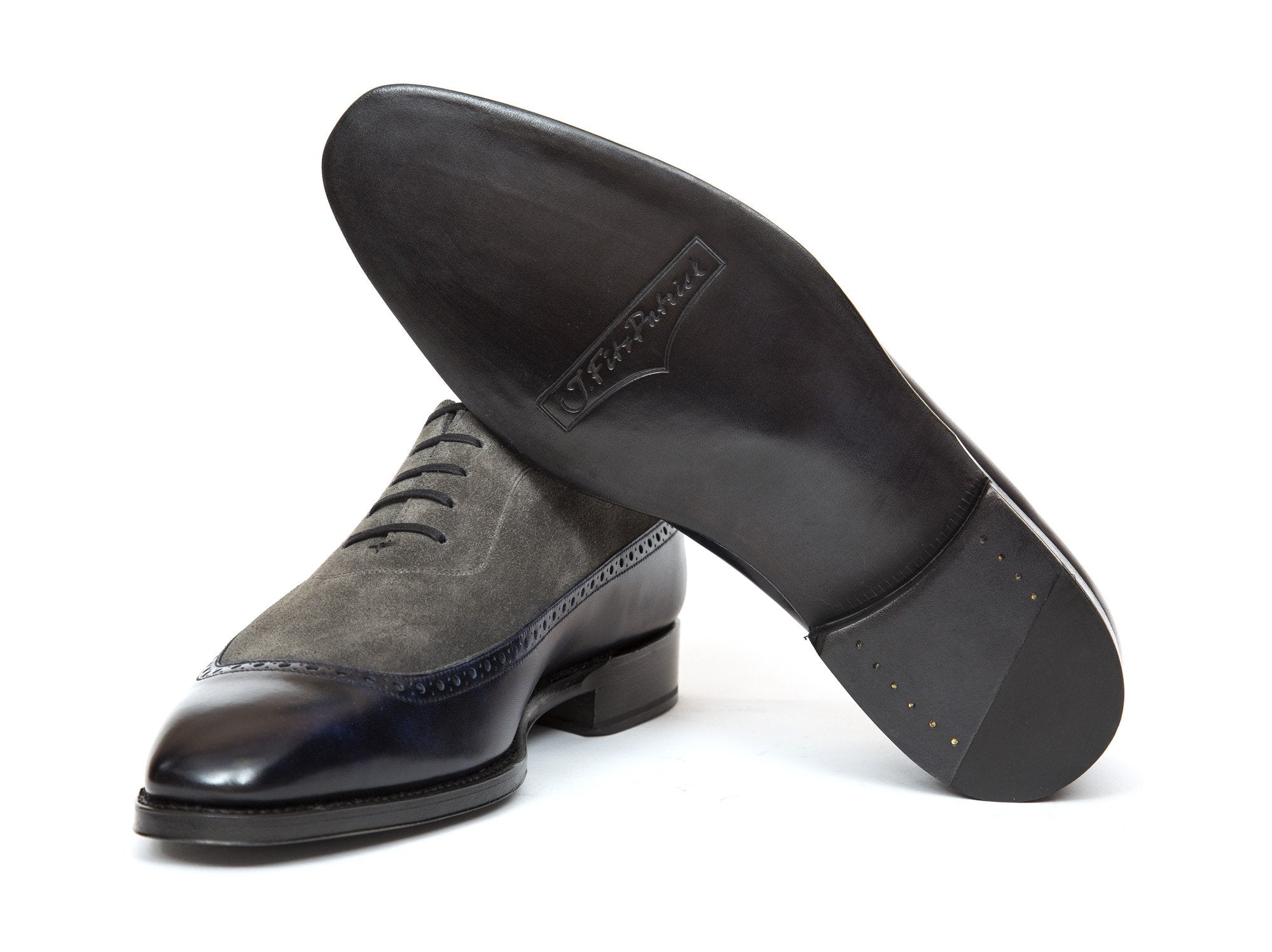 Sebastien - MTO - Navy Museum Calf / Mid Grey Suede - LPB Last - Single Leather Sole-Made To Order U Wing Longwing Brogue Adelaide Oxfords-J.FitzPatrick Footwear