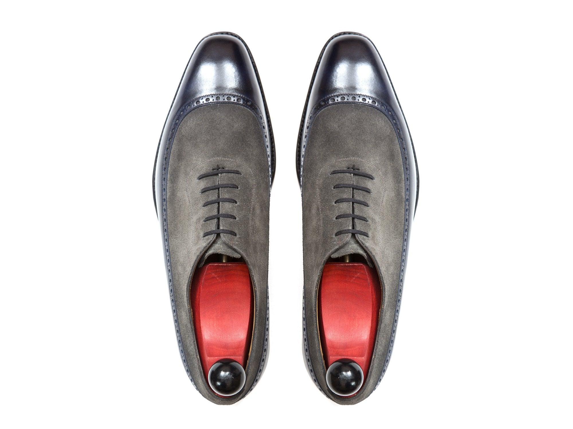 Sebastien - MTO - Navy Museum Calf / Mid Grey Suede - LPB Last - Single Leather Sole-Made To Order U Wing Longwing Brogue Adelaide Oxfords-J.FitzPatrick Footwear