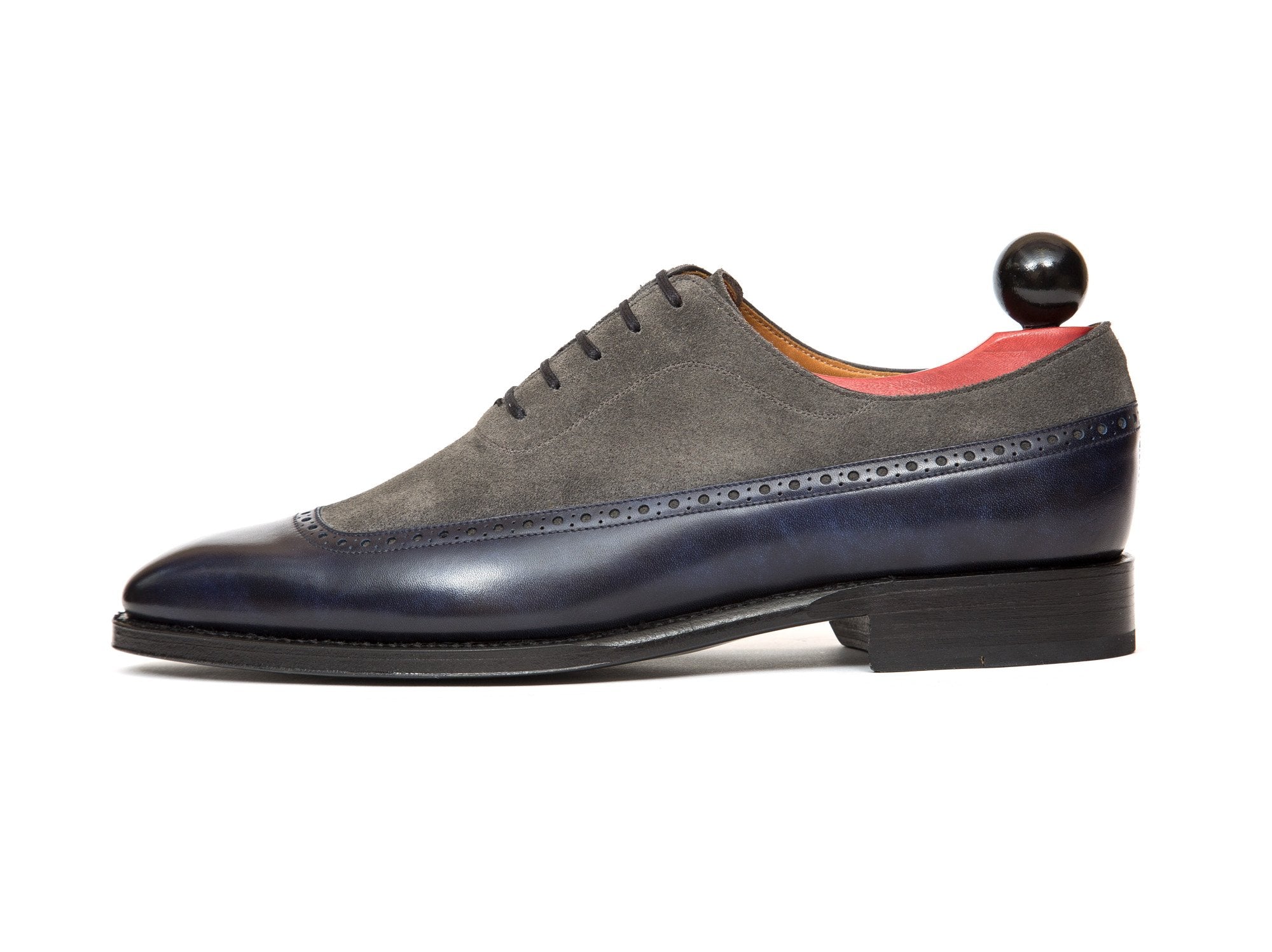 Sebastien - MTO - Navy Museum Calf / Mid Grey Suede - LPB Last - Single Leather Sole-Made To Order U Wing Longwing Brogue Adelaide Oxfords-J.FitzPatrick Footwear