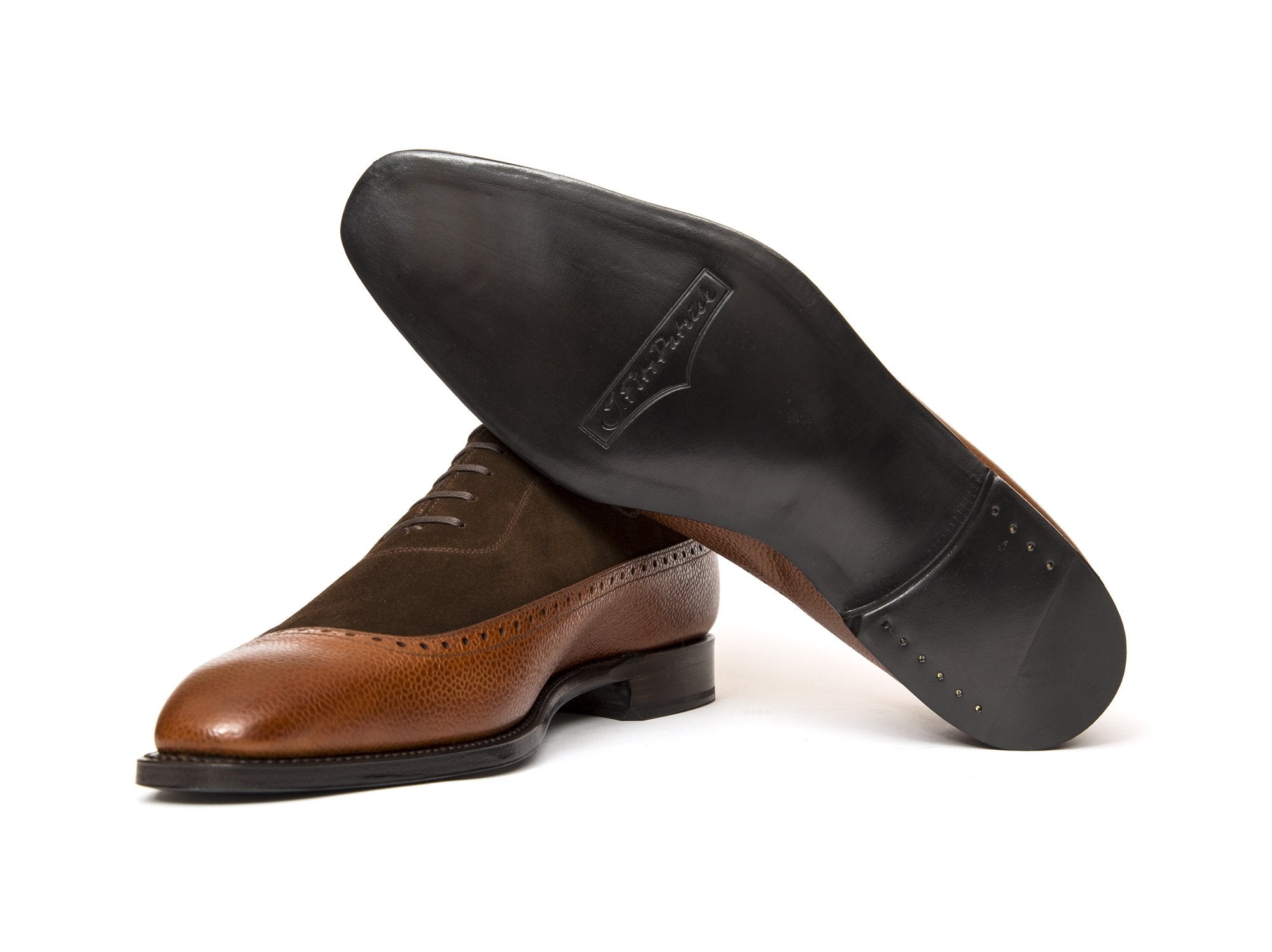 Sebastien - MTO - Tan Soft Grain / Dark Brown Suede - LPB Last - Single Leather Sole-Made To Order U Wing Longwing Brogue Adelaide Oxfords-J.FitzPatrick Footwear