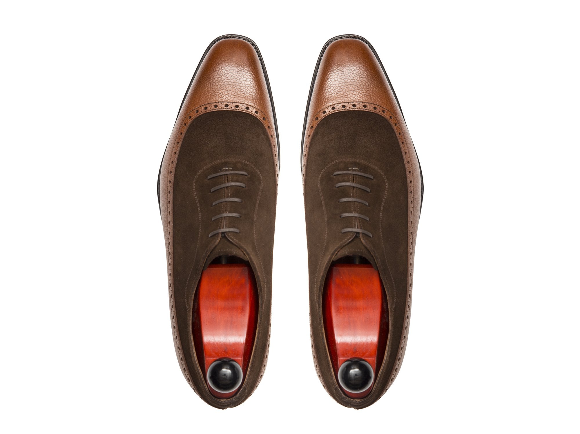 Sebastien - MTO - Tan Soft Grain / Dark Brown Suede - LPB Last - Single Leather Sole-Made To Order U Wing Longwing Brogue Adelaide Oxfords-J.FitzPatrick Footwear