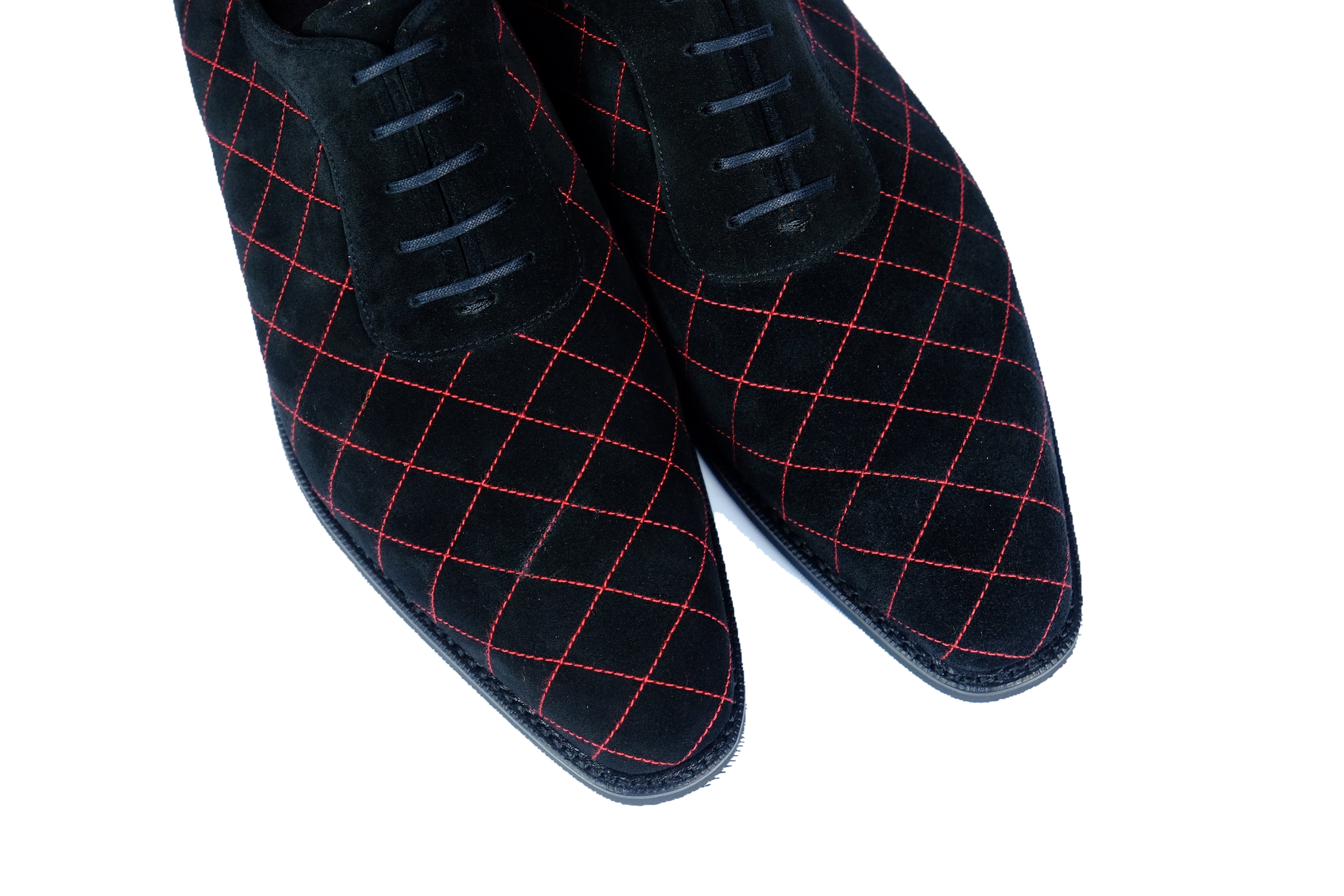 Spokane - MTO - Quilted Black Suede - Red Stitching - LPB Last - City Rubber Sole-Made To Order Quilted Adelaide Oxfords-J.FitzPatrick Footwear