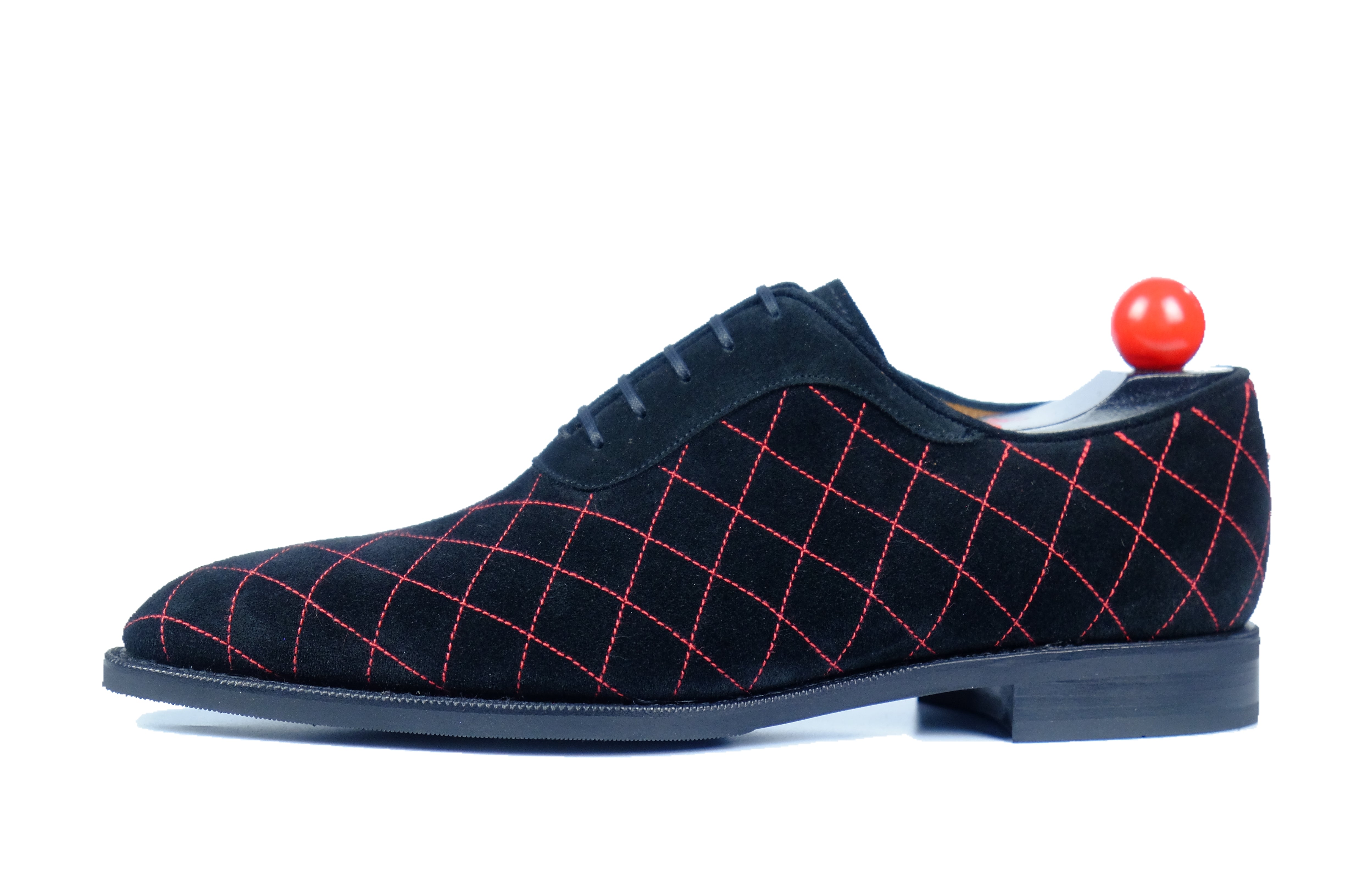 Spokane - MTO - Quilted Black Suede - Red Stitching - LPB Last - City Rubber Sole-Made To Order Quilted Adelaide Oxfords-J.FitzPatrick Footwear