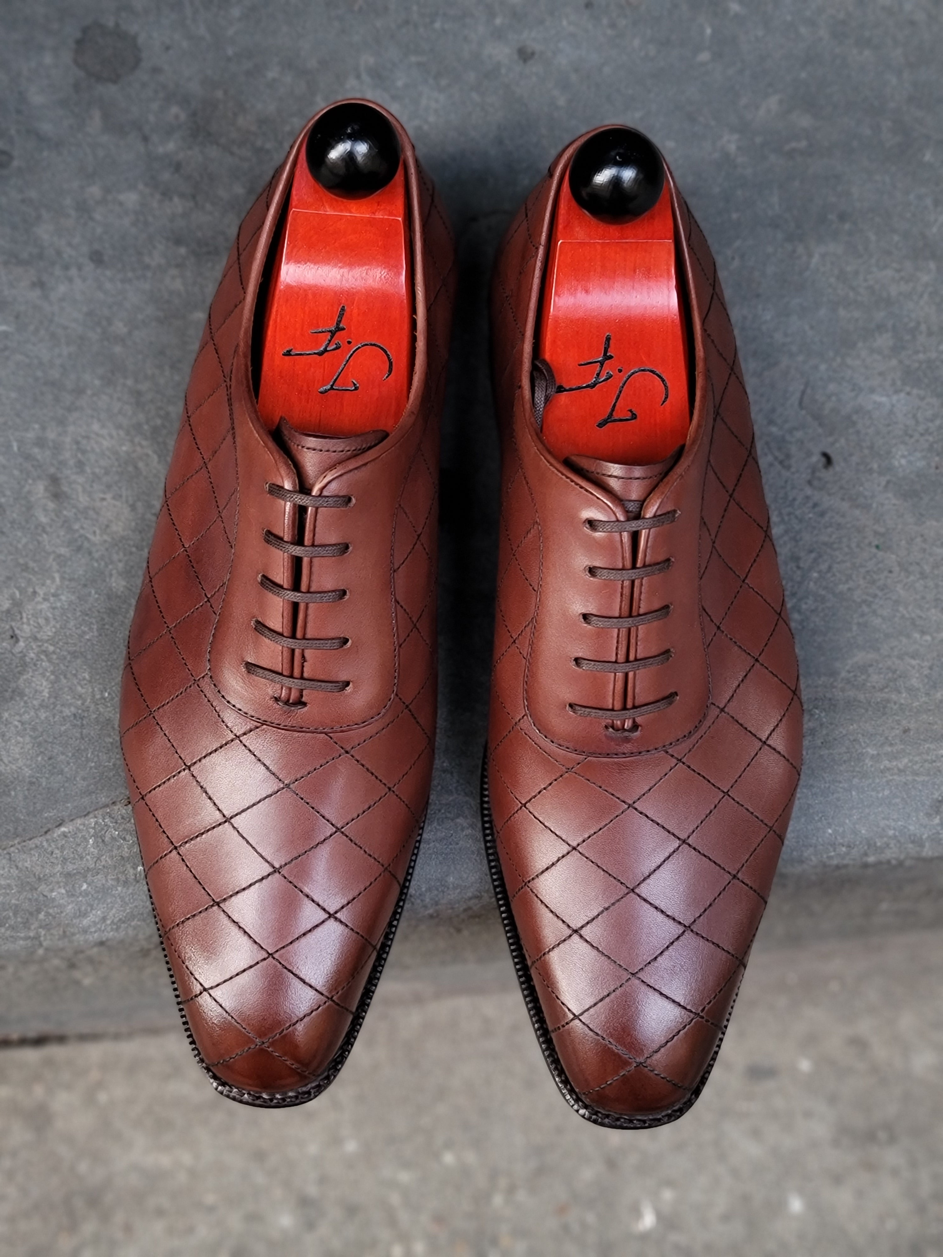 Spokane - MTO - Quilted Cedar Calf - LPB Last - Single Leather Sole-Made To Order Quilted Adelaide Oxfords-J.FitzPatrick Footwear