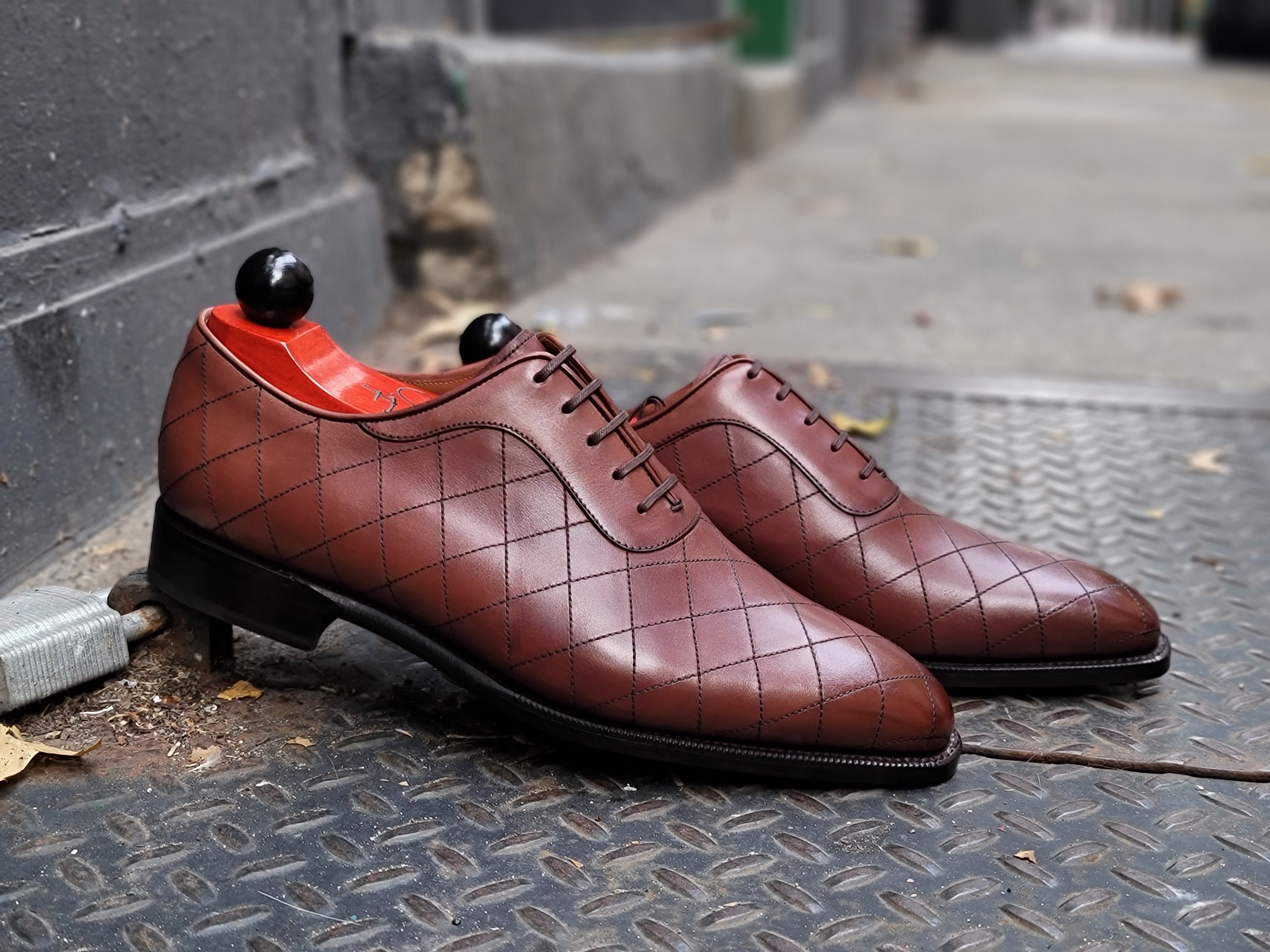 Spokane - MTO - Quilted Cedar Calf - LPB Last - Single Leather Sole-Made To Order Quilted Adelaide Oxfords-J.FitzPatrick Footwear