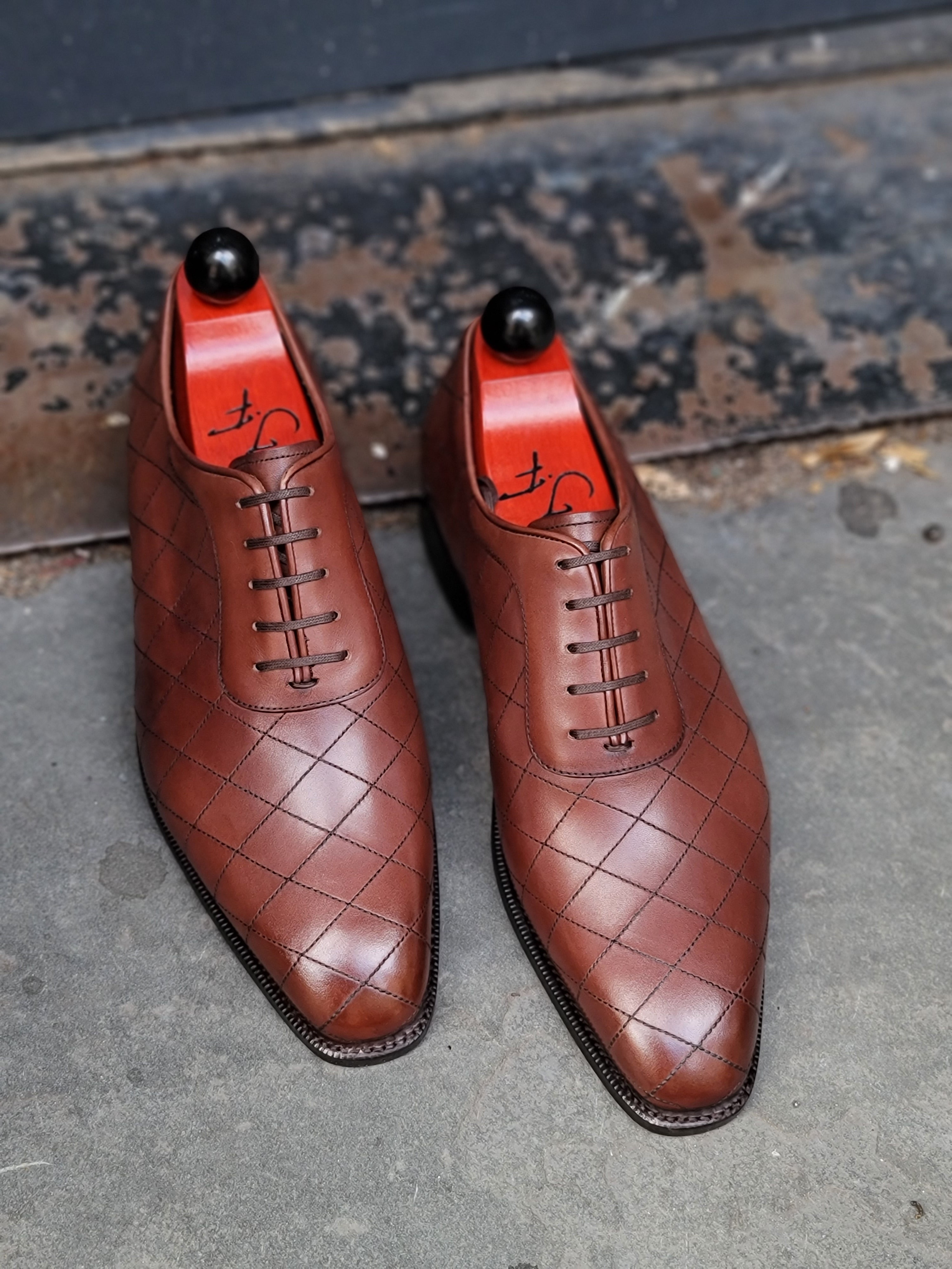 Spokane - MTO - Quilted Cedar Calf - LPB Last - Single Leather Sole-Made To Order Quilted Adelaide Oxfords-J.FitzPatrick Footwear