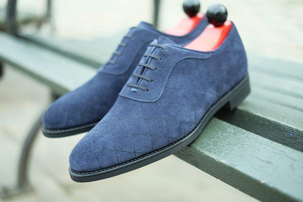 Spokane - MTO - Quilted Navy Suede - TMG Last - City Rubber Sole-Made To Order Quilted Adelaide Oxfords-J.FitzPatrick Footwear