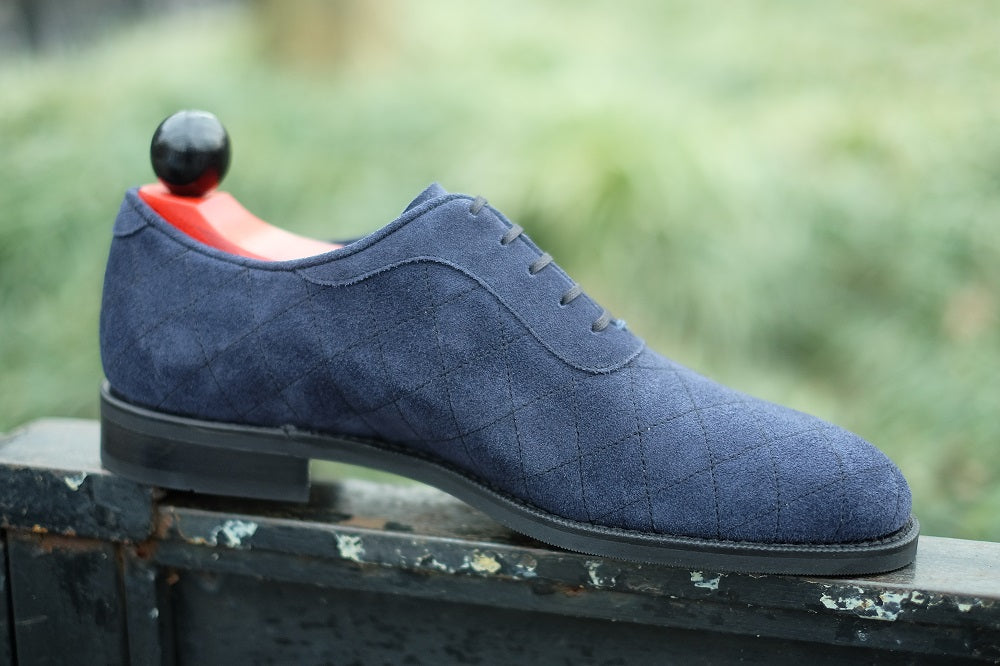 Spokane - MTO - Quilted Navy Suede - TMG Last - City Rubber Sole-Made To Order Quilted Adelaide Oxfords-J.FitzPatrick Footwear