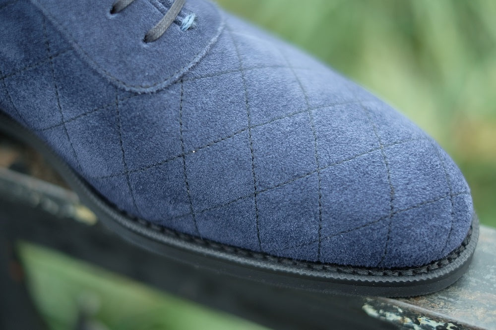 Spokane - MTO - Quilted Navy Suede - TMG Last - City Rubber Sole-Made To Order Quilted Adelaide Oxfords-J.FitzPatrick Footwear
