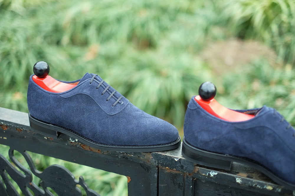 Spokane - MTO - Quilted Navy Suede - TMG Last - City Rubber Sole-Made To Order Quilted Adelaide Oxfords-J.FitzPatrick Footwear