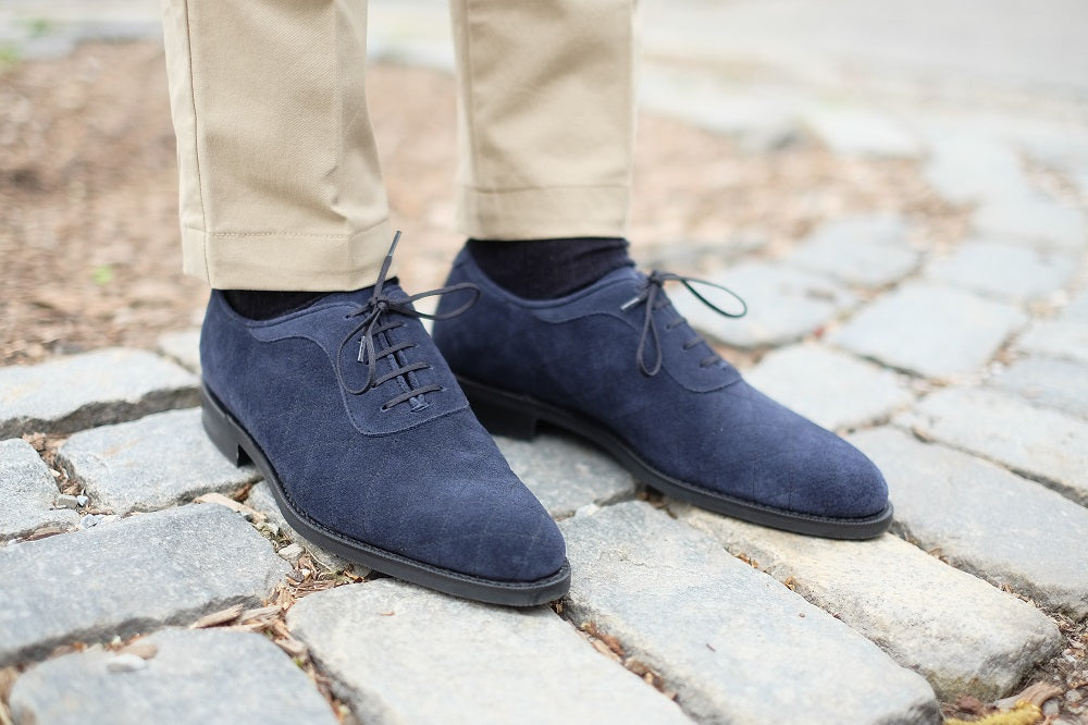 Spokane - MTO - Quilted Navy Suede - TMG Last - City Rubber Sole-Made To Order Quilted Adelaide Oxfords-J.FitzPatrick Footwear