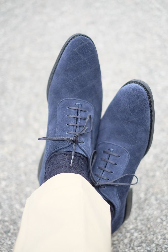 Spokane - MTO - Quilted Navy Suede - TMG Last - City Rubber Sole-Made To Order Quilted Adelaide Oxfords-J.FitzPatrick Footwear