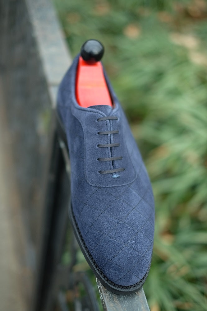 Spokane - MTO - Quilted Navy Suede - TMG Last - City Rubber Sole-Made To Order Quilted Adelaide Oxfords-J.FitzPatrick Footwear