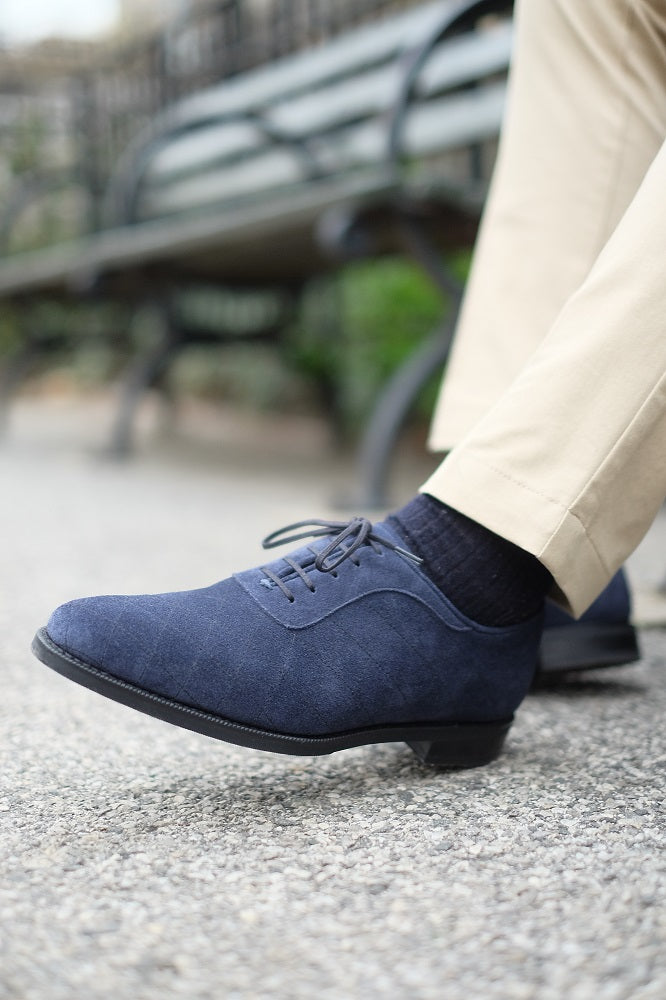 Spokane - MTO - Quilted Navy Suede - TMG Last - City Rubber Sole-Made To Order Quilted Adelaide Oxfords-J.FitzPatrick Footwear