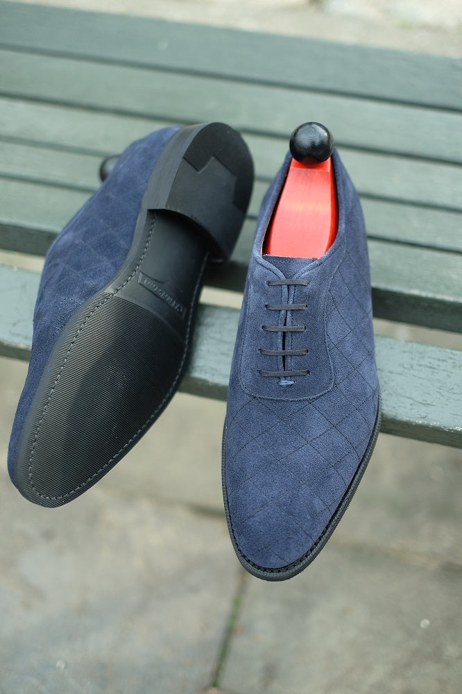Spokane - MTO - Quilted Navy Suede - TMG Last - City Rubber Sole-Made To Order Quilted Adelaide Oxfords-J.FitzPatrick Footwear