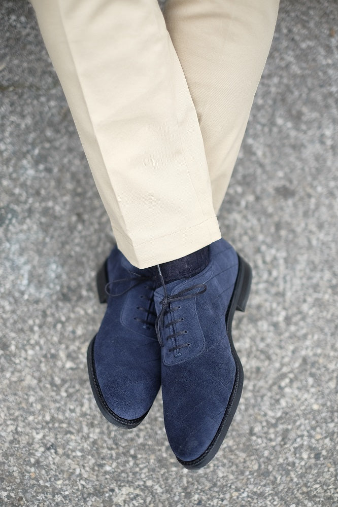 Spokane - MTO - Quilted Navy Suede - TMG Last - City Rubber Sole-Made To Order Quilted Adelaide Oxfords-J.FitzPatrick Footwear