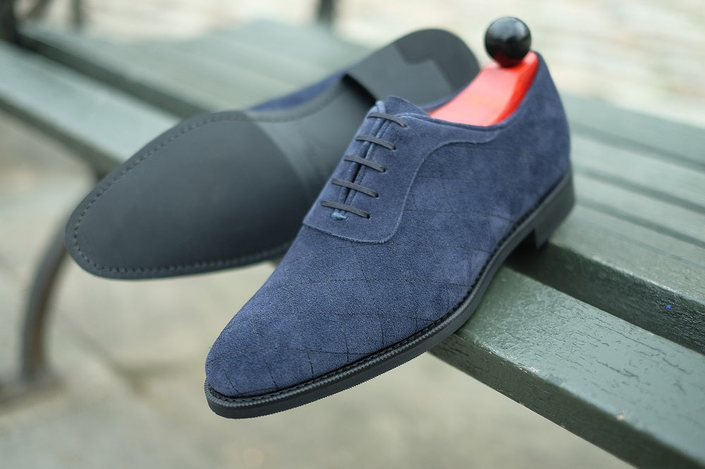 Spokane - MTO - Quilted Navy Suede - TMG Last - City Rubber Sole-Made To Order Quilted Adelaide Oxfords-J.FitzPatrick Footwear