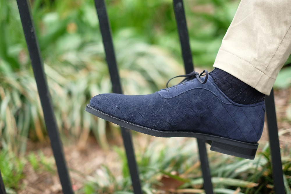 Spokane - MTO - Quilted Navy Suede - TMG Last - City Rubber Sole-Made To Order Quilted Adelaide Oxfords-J.FitzPatrick Footwear